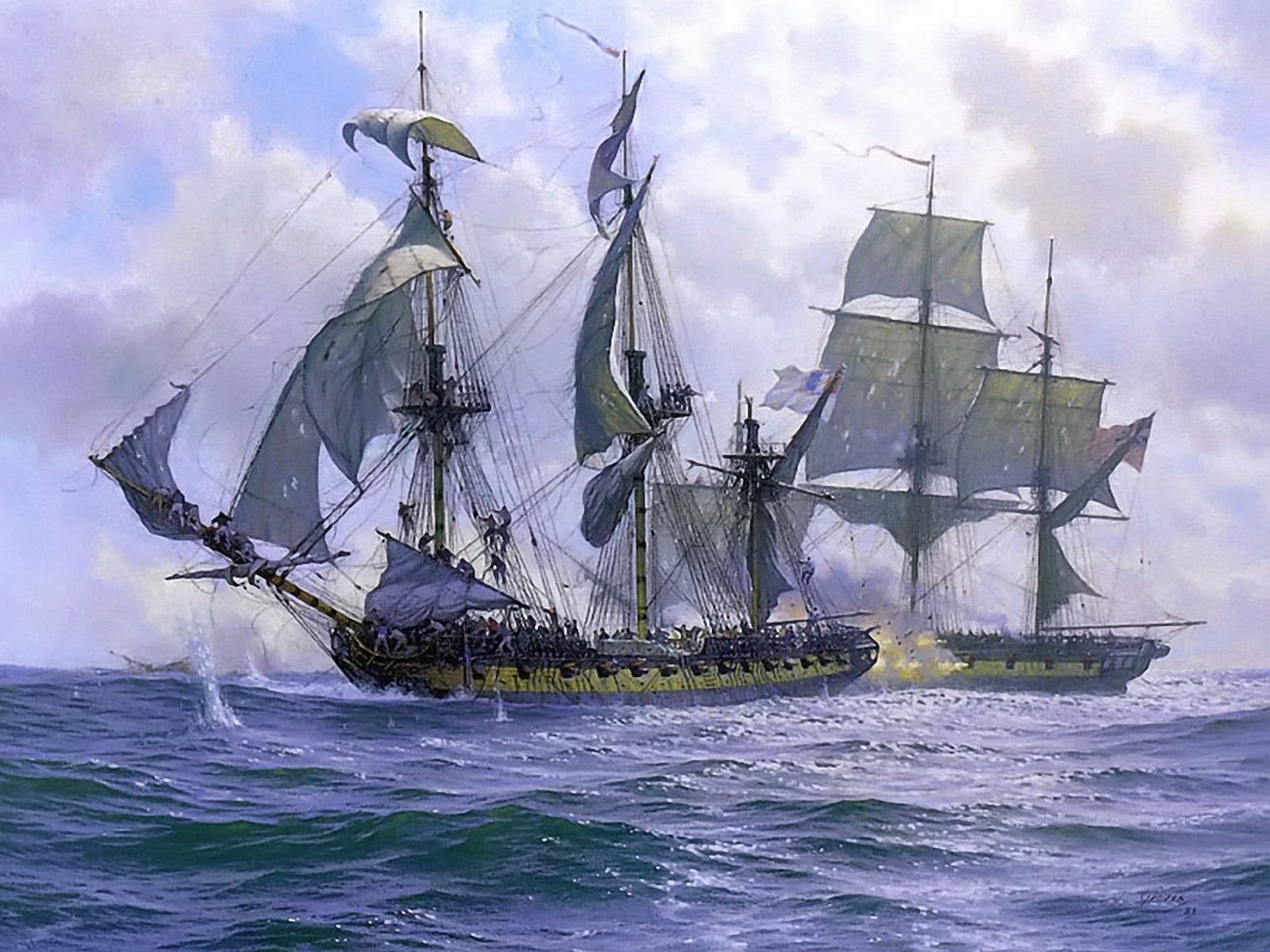 painting, no people, sailboat, water, sky, nature, outdoors, sailing, adventure, sea, galleon, rigging (ship), sailing ship, gray, the past, mode of transportation, HD Wallpaper