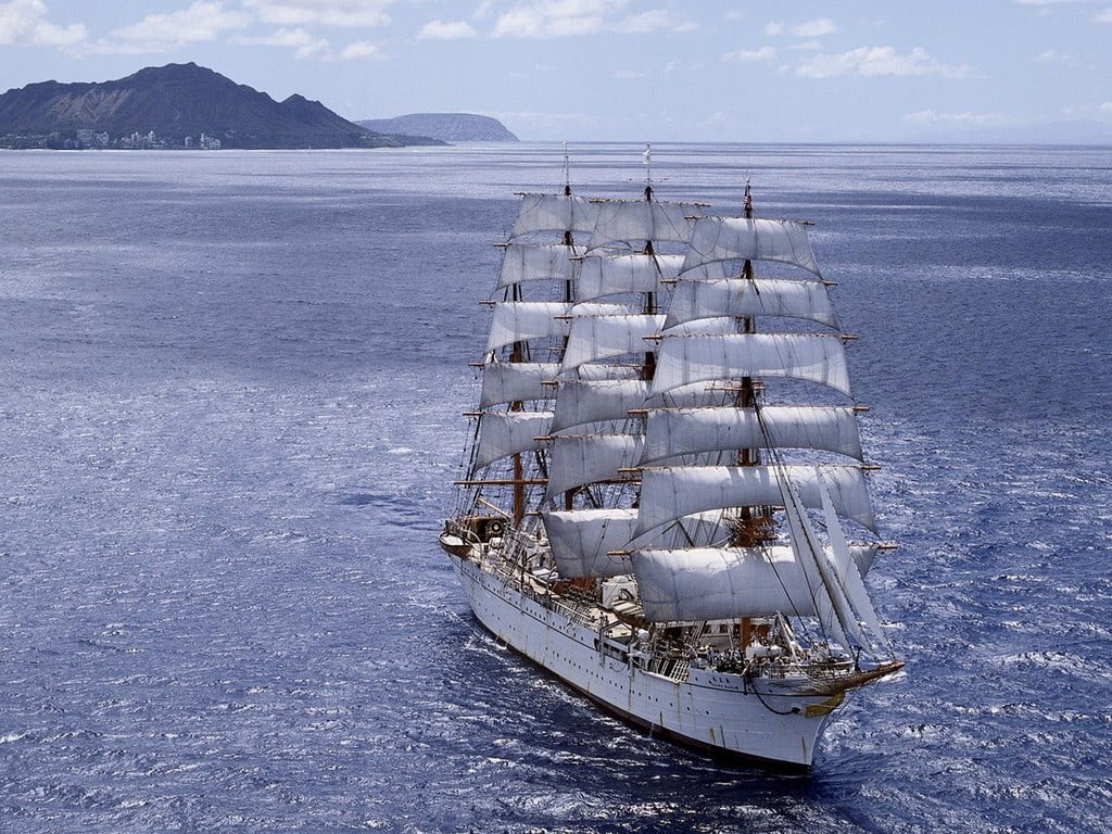 horizon, sea, gray, sky, ship, day, nature, vehicle, high angle view, navy, sailing ship, 480P, water, beauty in nature, sailing, mode of transportation, HD Wallpaper