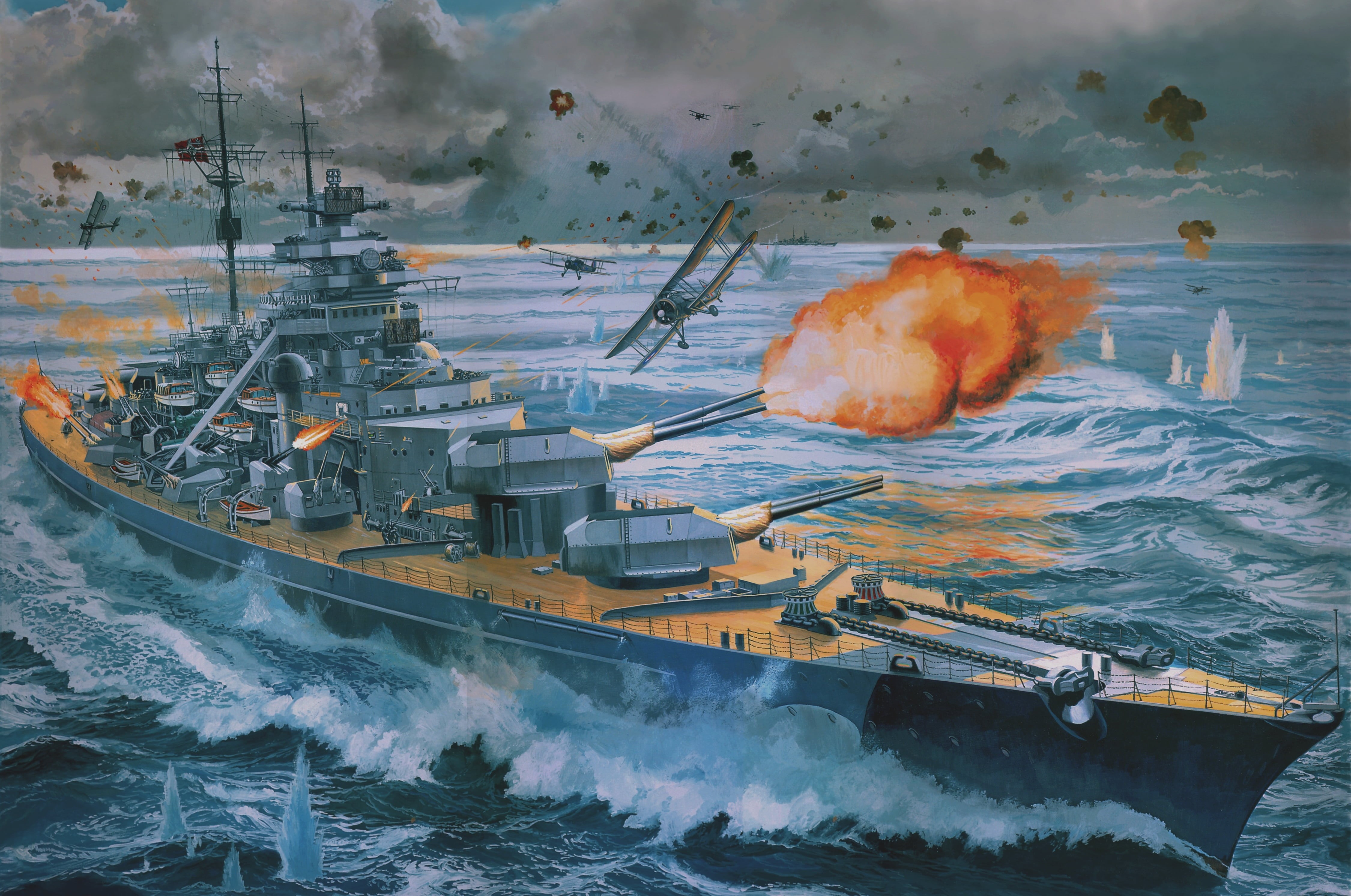 Bismarck, motion, Battleship, shipping, industrial Ship, no people, nature, mode of transportation, building exterior, weapon, air pollution, harbor, architecture, HD Wallpaper