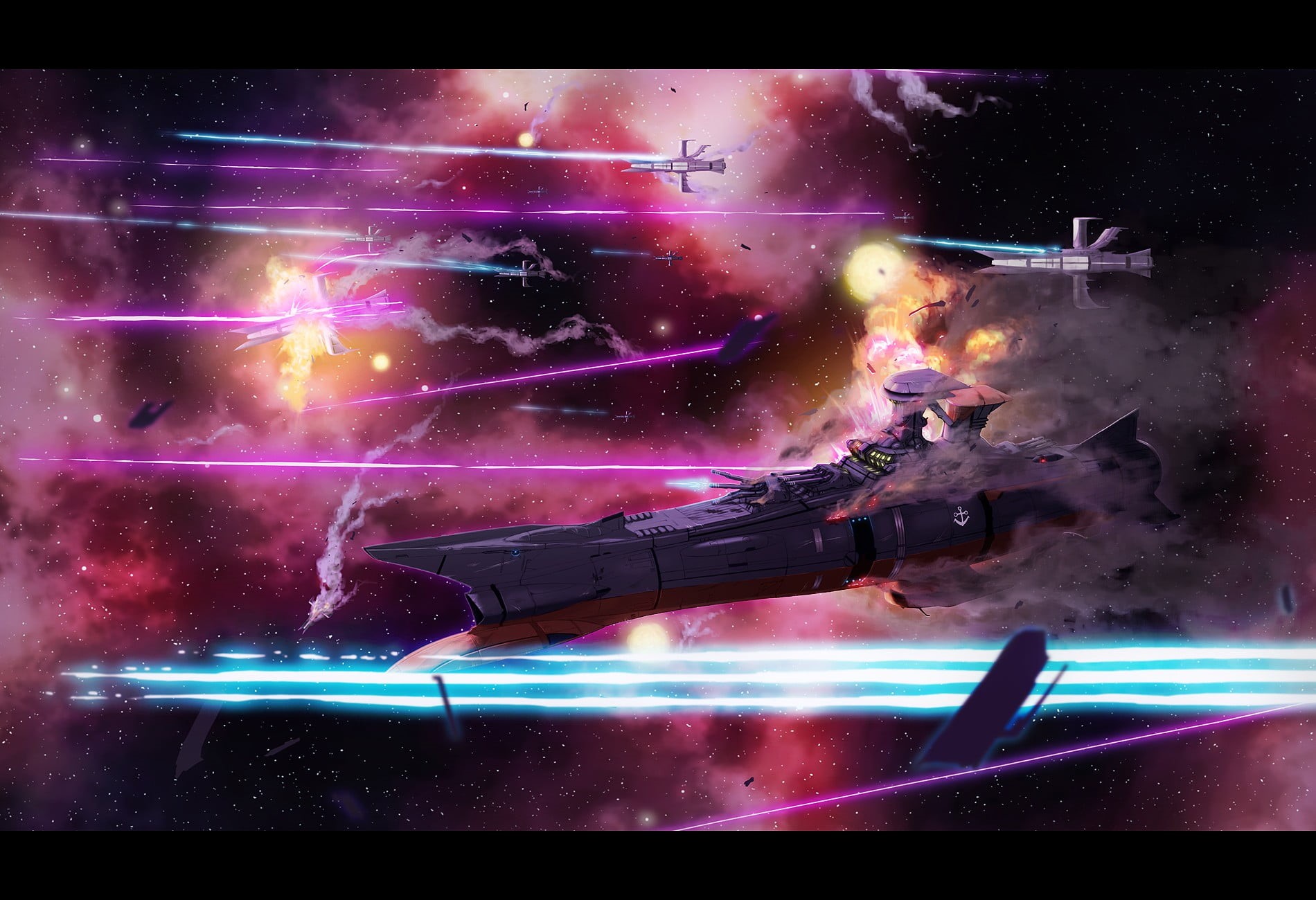 concert, battleships, auto post production filter, nature, night, technology, astronomy, stage, space, purple, battle, outdoors, illuminated, event, music, HD Wallpaper