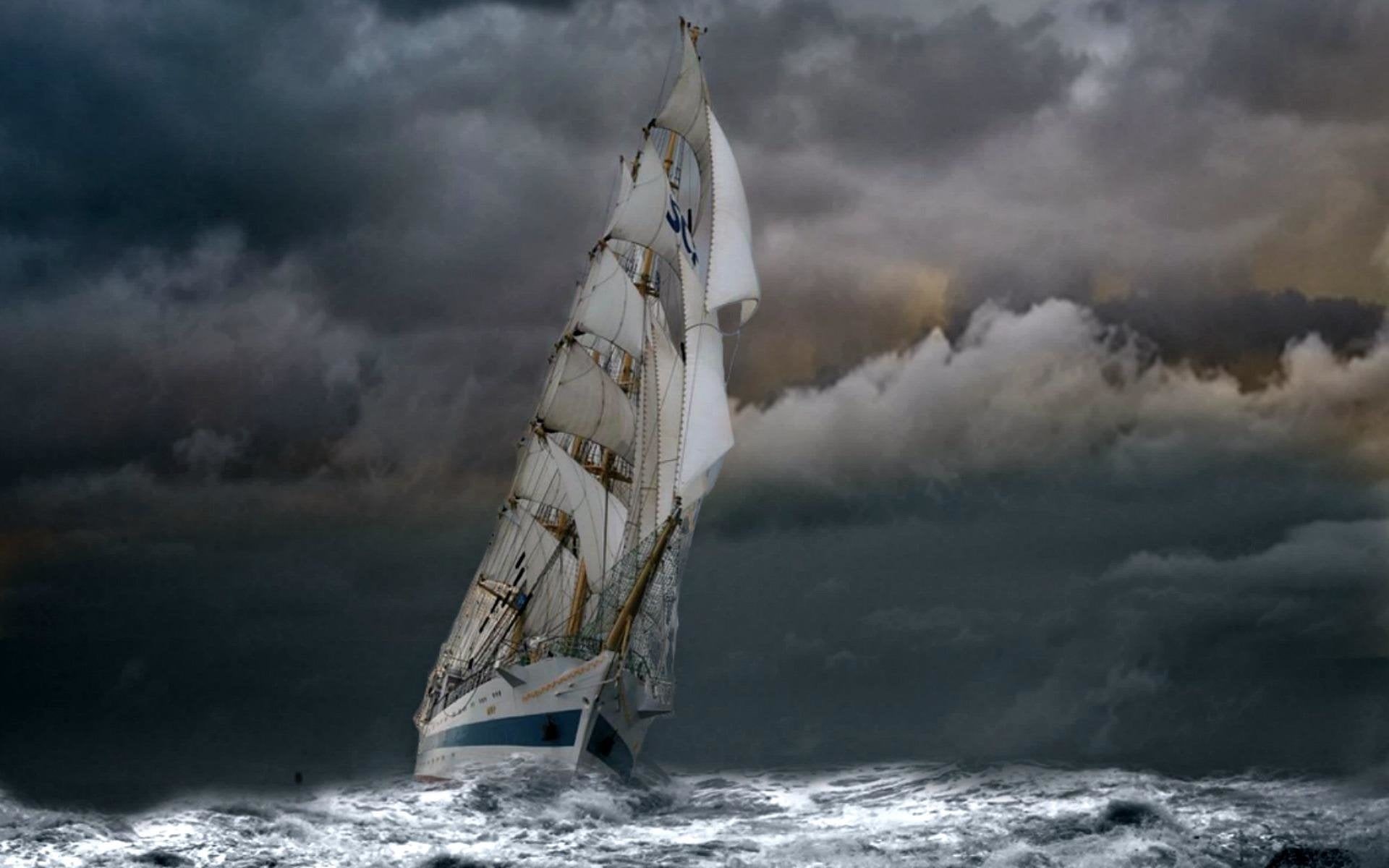 Sailboat, sport, sky, transportation, sailing, competition, Vehicle, Ocean, cloud - sky, leaving, on the move, mode of transportation, Cloud, wind, motion, HD Wallpaper