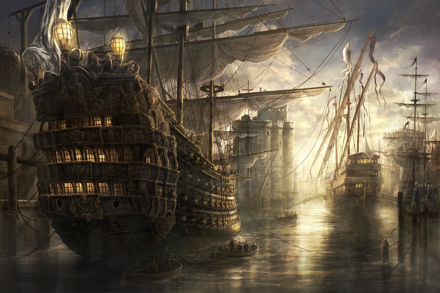 artwork, pirates, 720P, sailing ship, fantasy art, HD Wallpaper