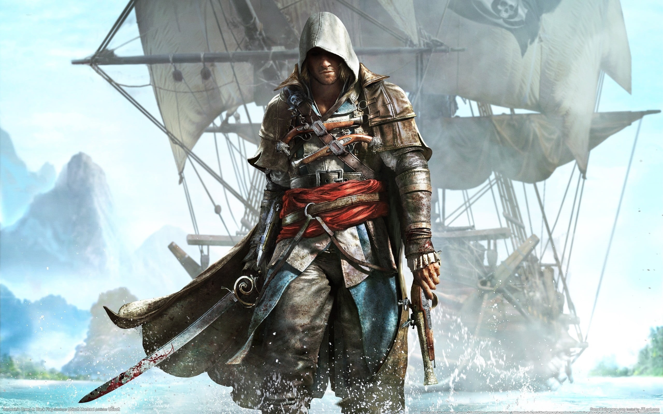 clothing, creed, full length, scarf, mode of transportation, Assassins Creed, real people, 2K, young adult, kenway, video games, outdoors, water, HD Wallpaper