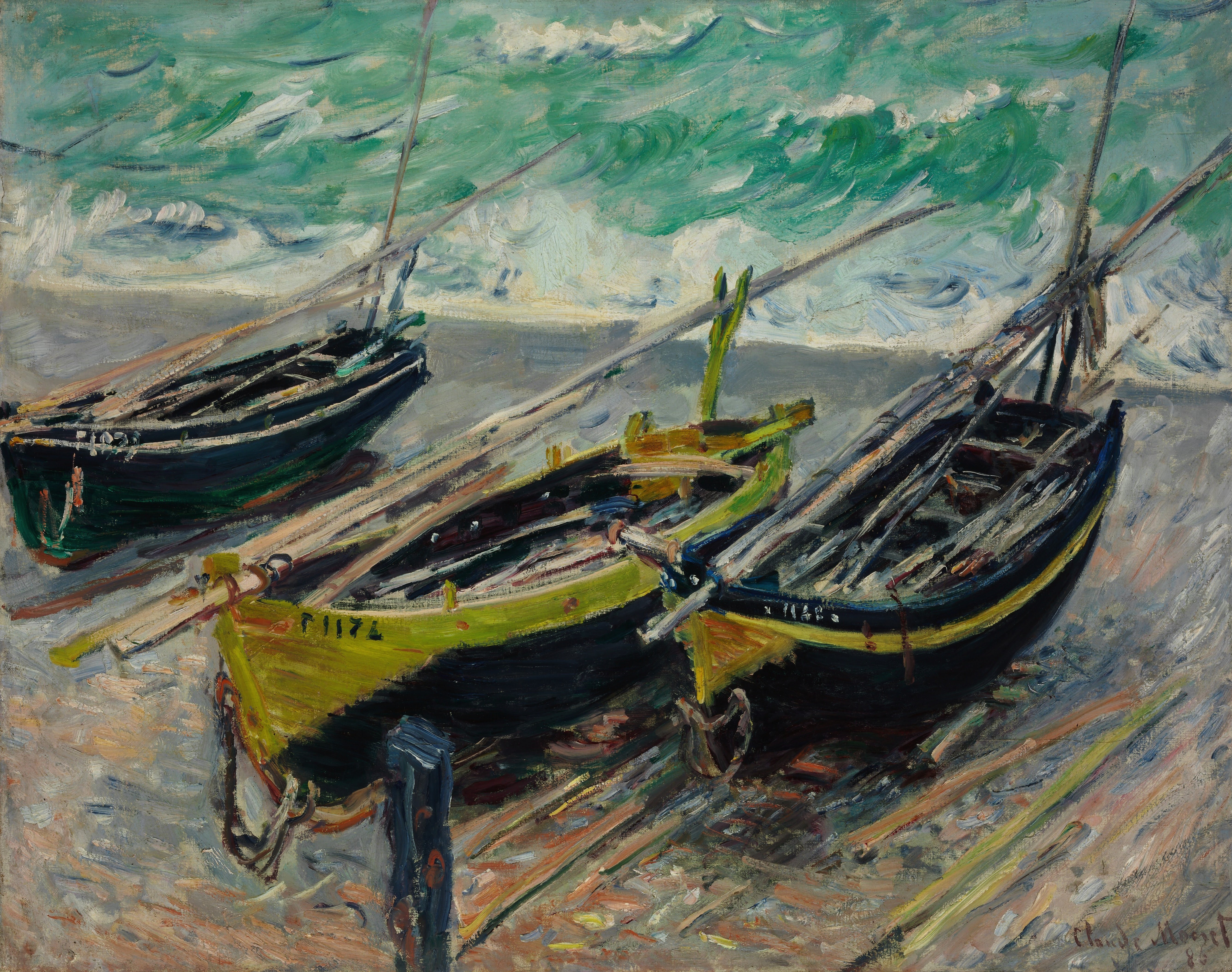 sea, painting, green, travel, no people, sky, claude monet, nature, waterfront, sailboat, landscape, nautical vessel, outdoors, old, artistic, high angle view, HD Wallpaper