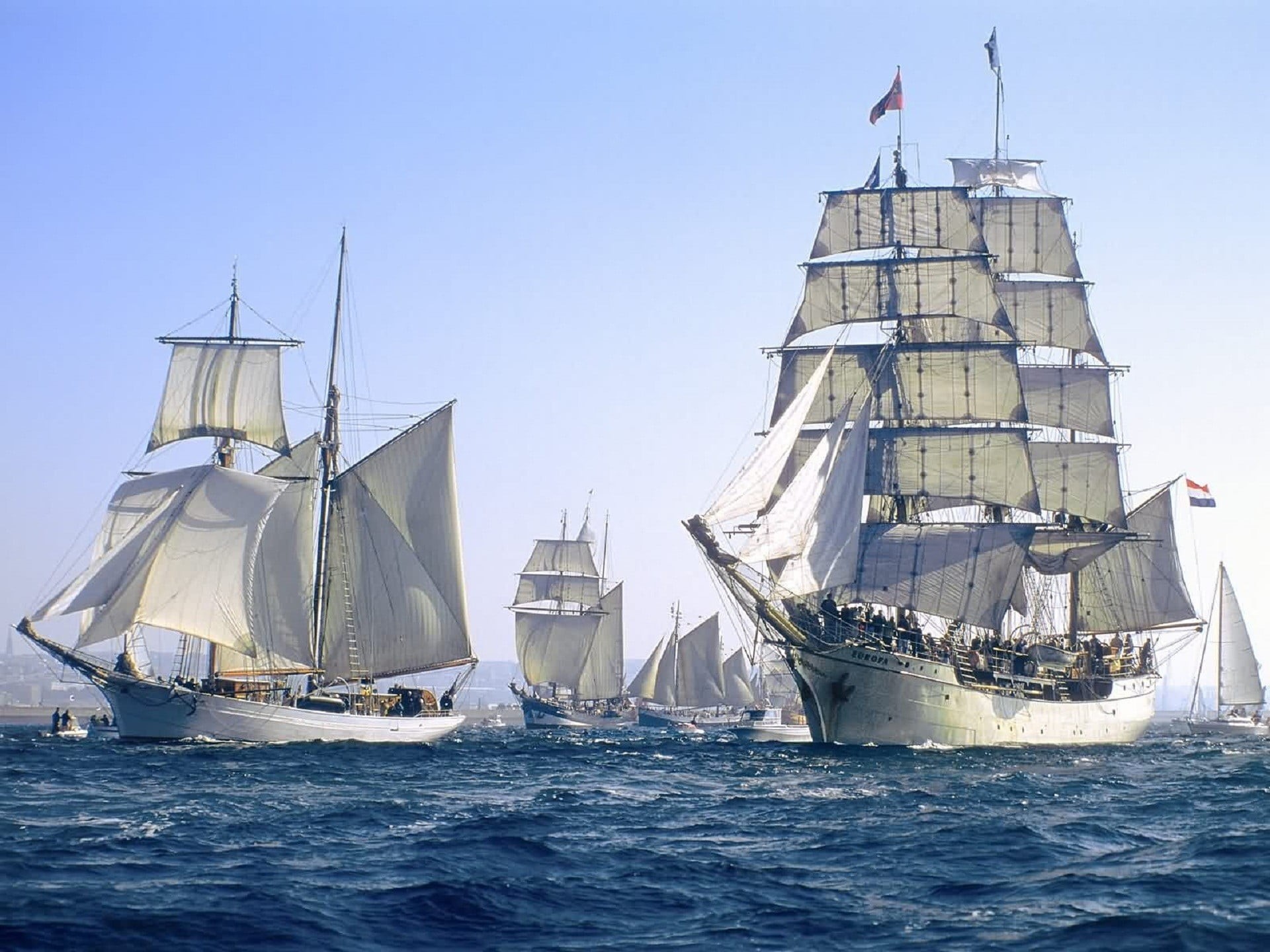 nature, luxury, pole, transportation, white, boat, outdoors, tall ship, clipper, competition, sea, motion, ship, 1080P, water, ships, nautical vessel, HD Wallpaper