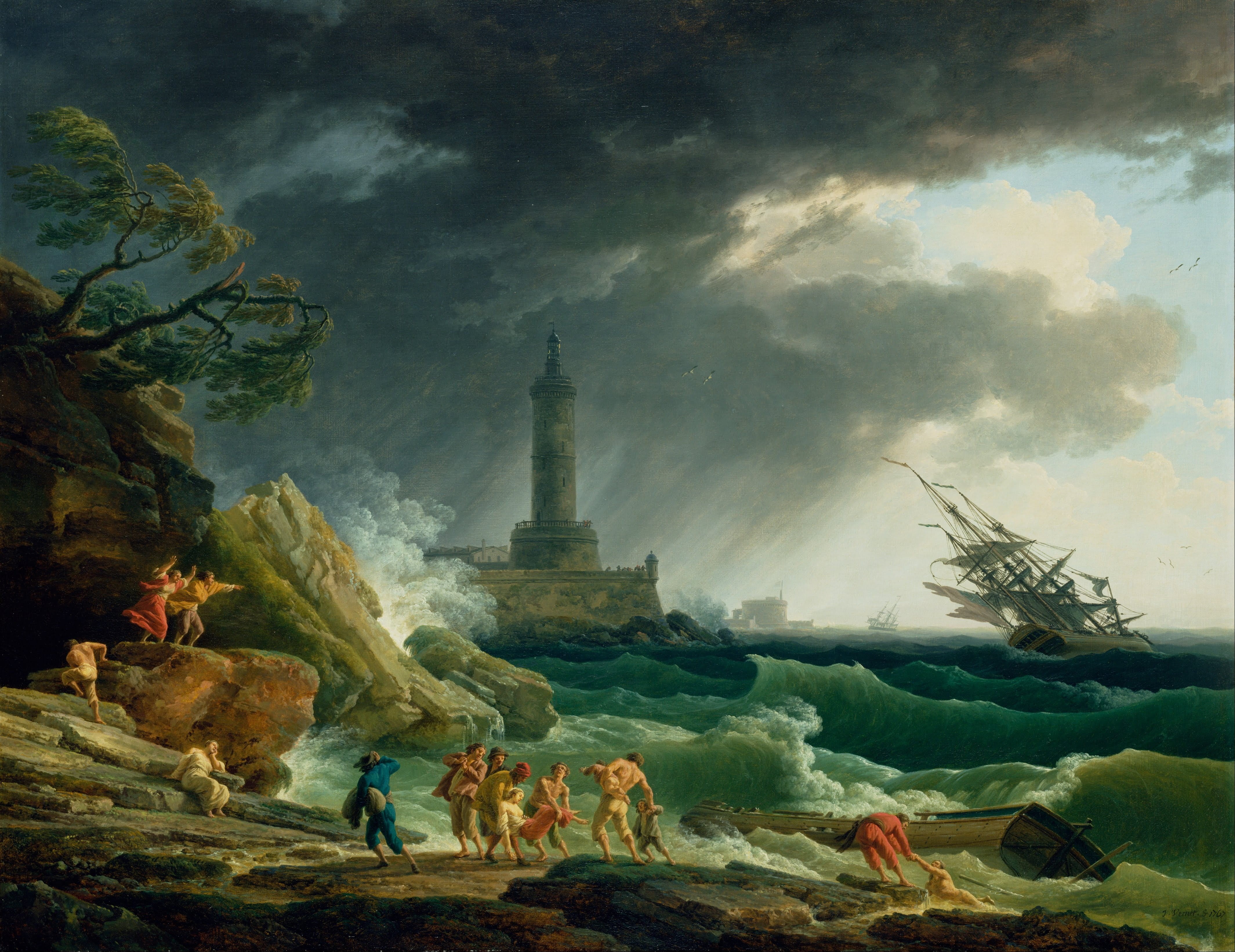 group, nature, outdoors, fog, sky, artistic, environment, painting, shore, oil on canvas, sculpture, sea, religion, travel destinations, architecture, claude vernet, HD Wallpaper