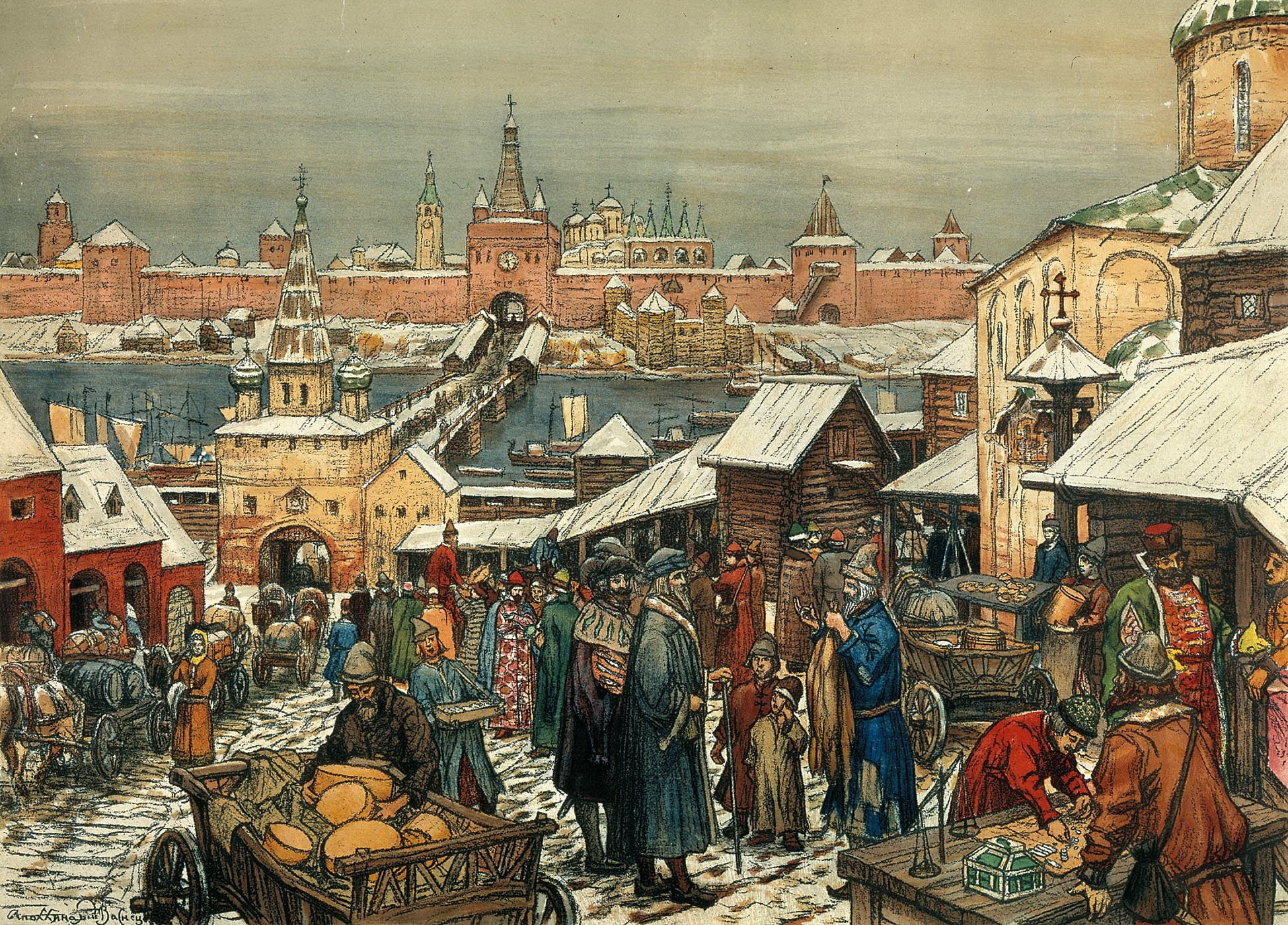 bridge, urban Scene, house, people, crowd, outdoors, trade, cathedral, old, the Kremlin, old-fashioned, tourism, building, Novgorodskiy Torg, church, the Past, HD Wallpaper