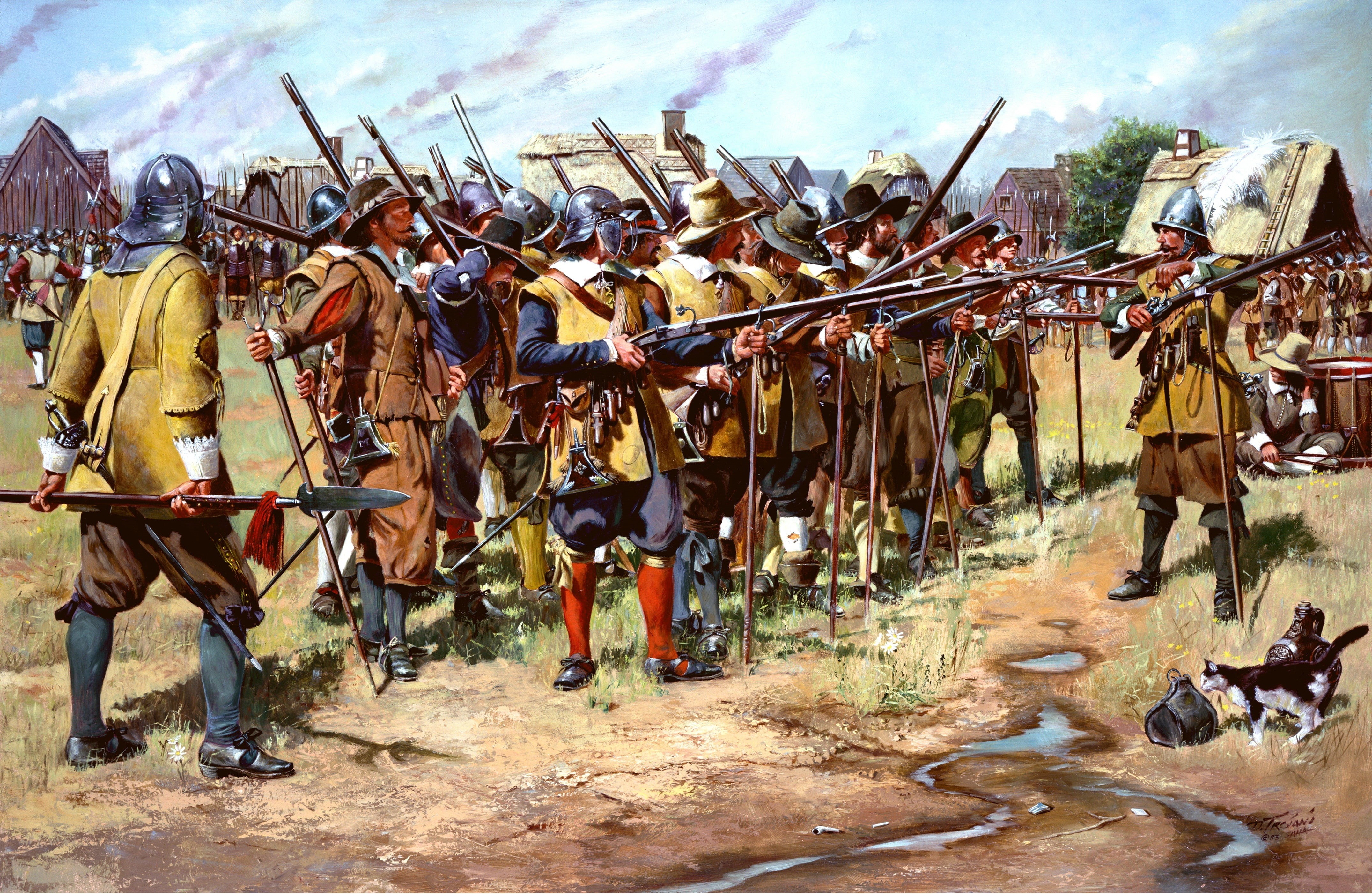group, men, state, animal, working animal, painting, herbivorous, army, land, picture, artist don Troiani, domestic, 4K, livestock, sky, The birth of the National guard of the United States, HD Wallpaper