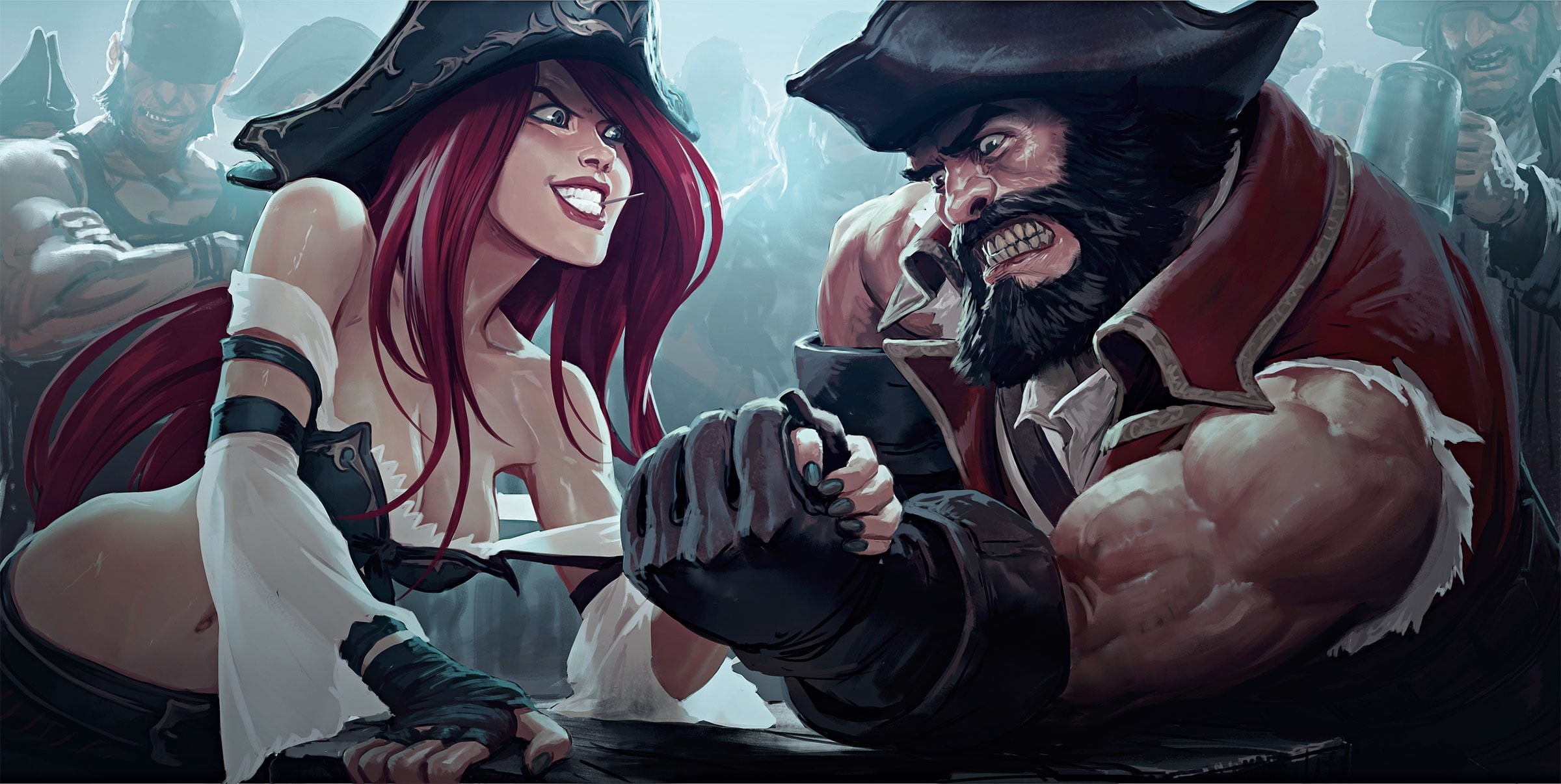 concept art, redhead, League of Legends, Miss Fortune, Gangplank, 1080P, pirates, illustration, HD Wallpaper