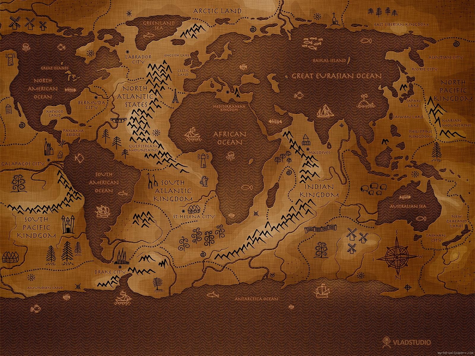 black, world, 720P, old, vintage, sepia, map, brown, HD Wallpaper