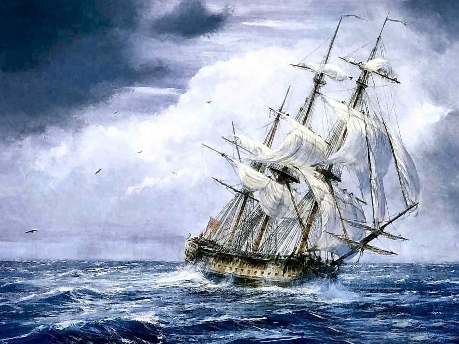 720P, sailing ship, sea, ship, artwork, HD Wallpaper
