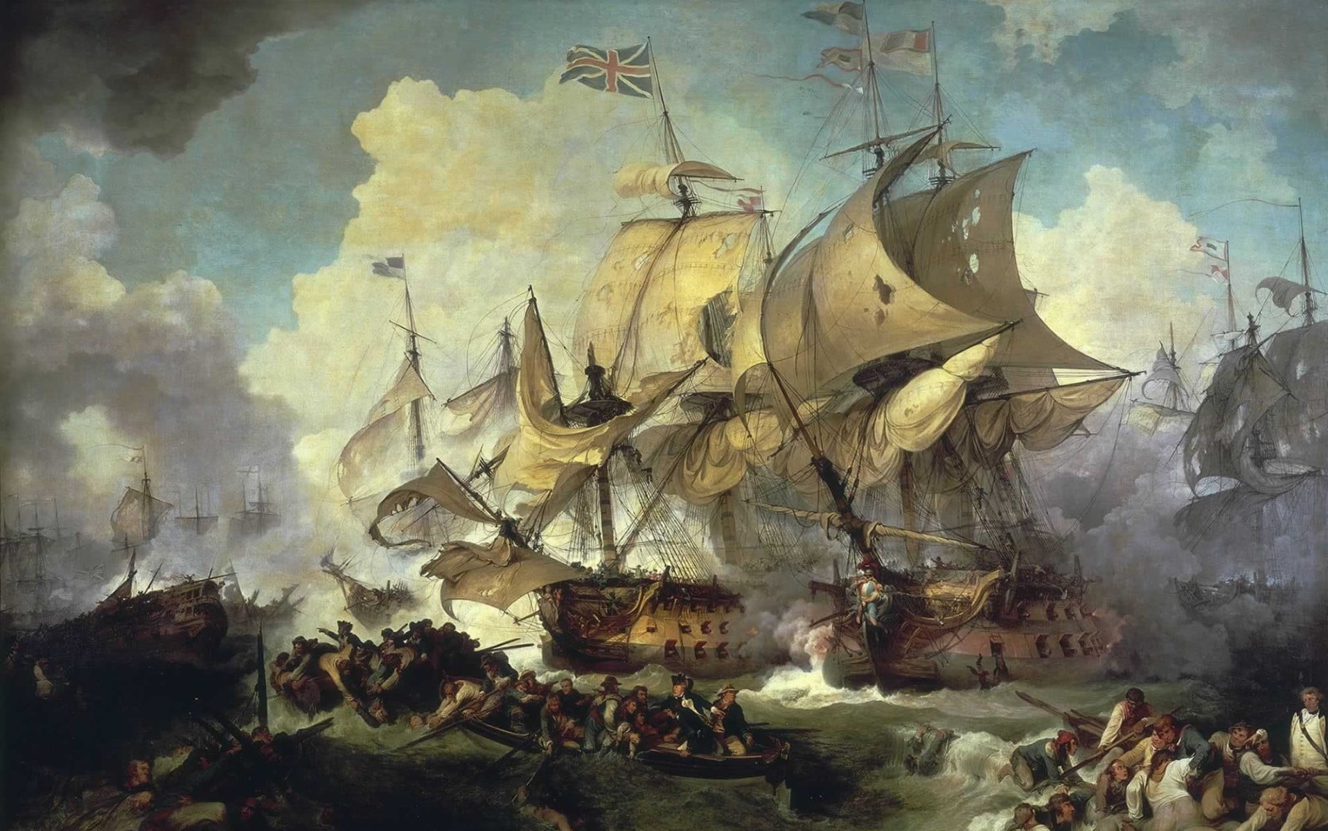 place of worship, painting, outdoors, day, building, ship, representation, no people, british flag, art and craft, classic art, male likeness, belief, religion, HD Wallpaper