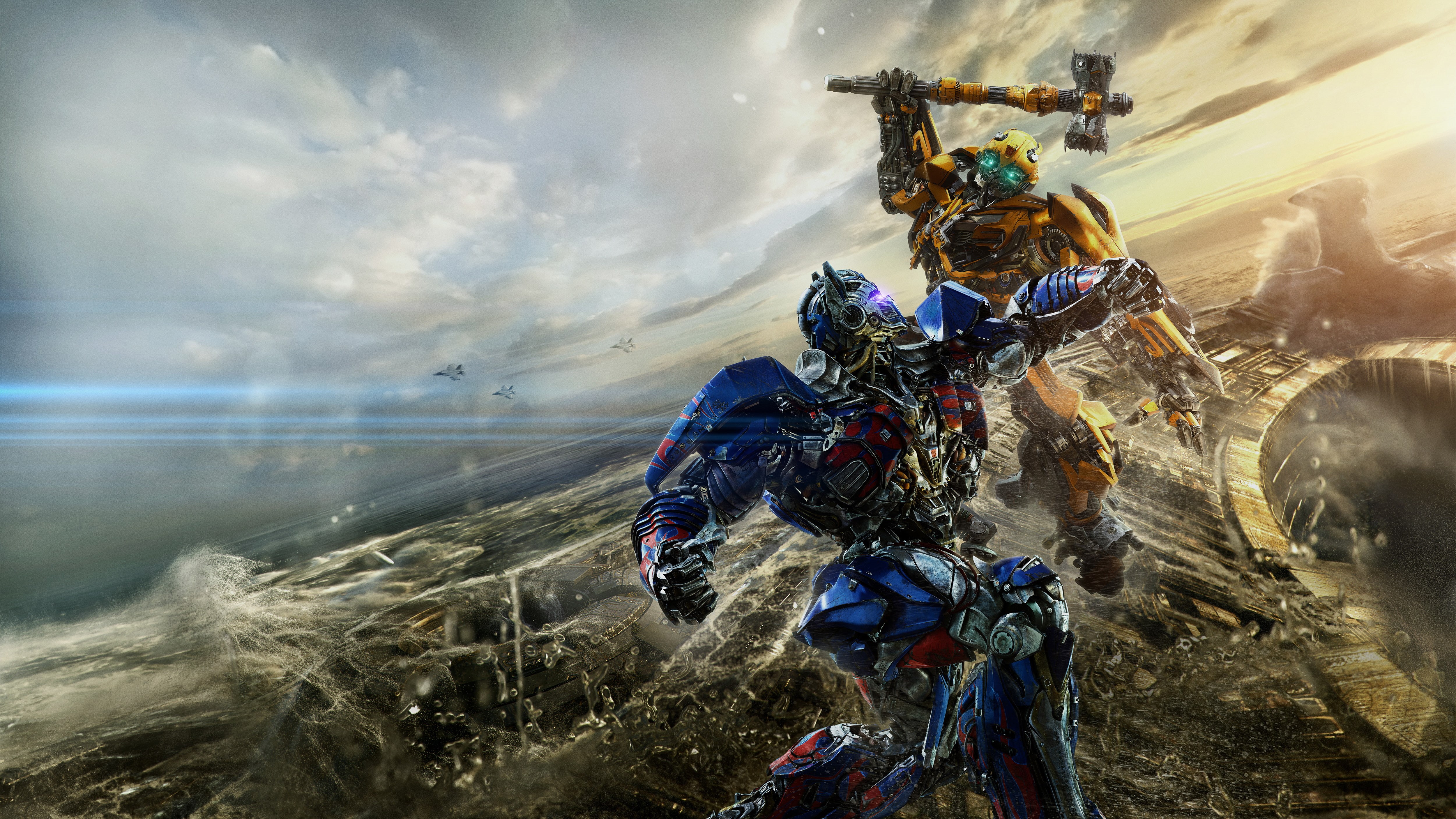 Fight, 4K, Bumblebee, 4K, Optimus Prime, Transformers: The Last Knight, HD Wallpaper