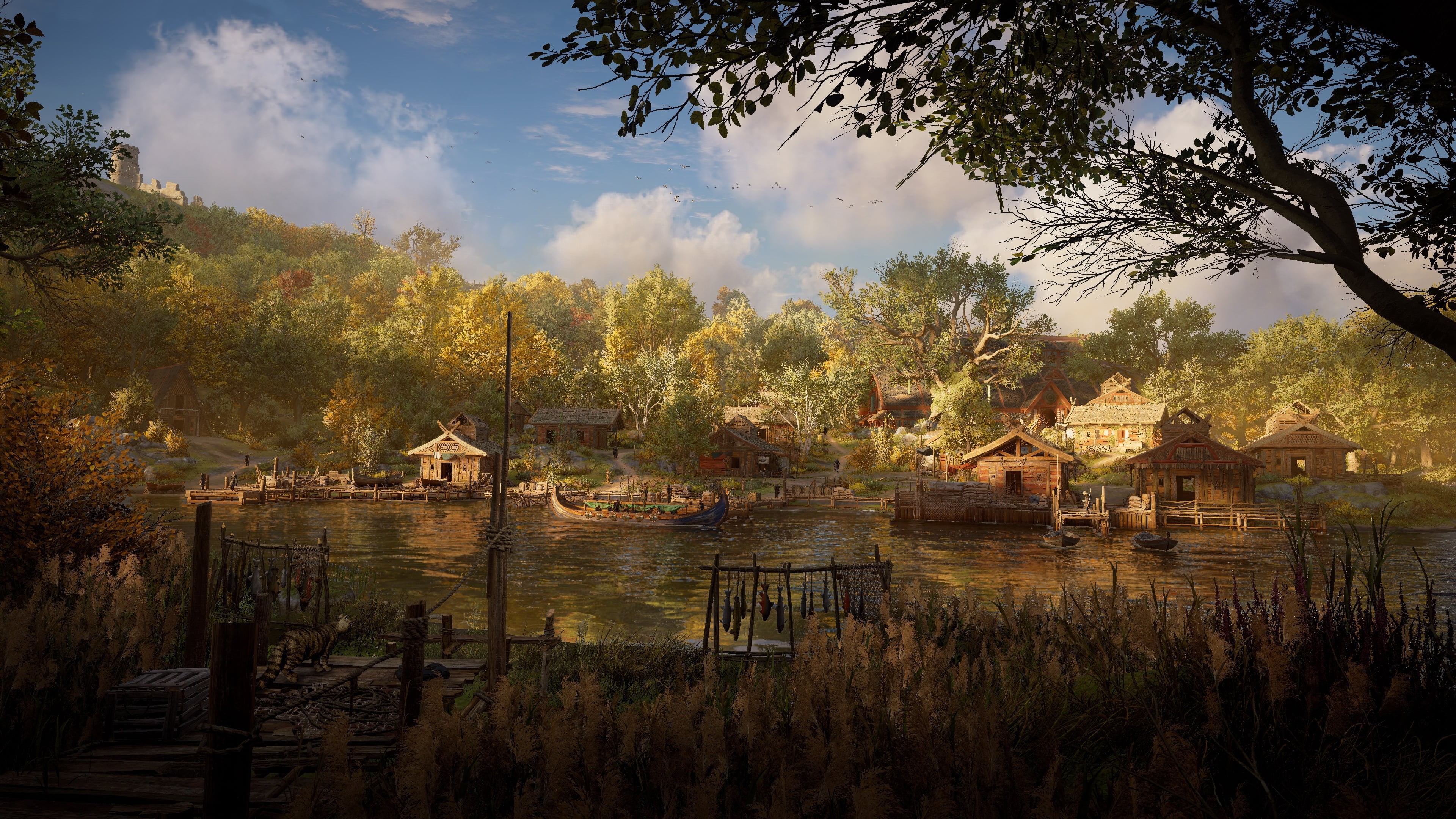 video games, viking, digital art, 4K, Assassins Creed: Valhalla, river, video game art, HD Wallpaper