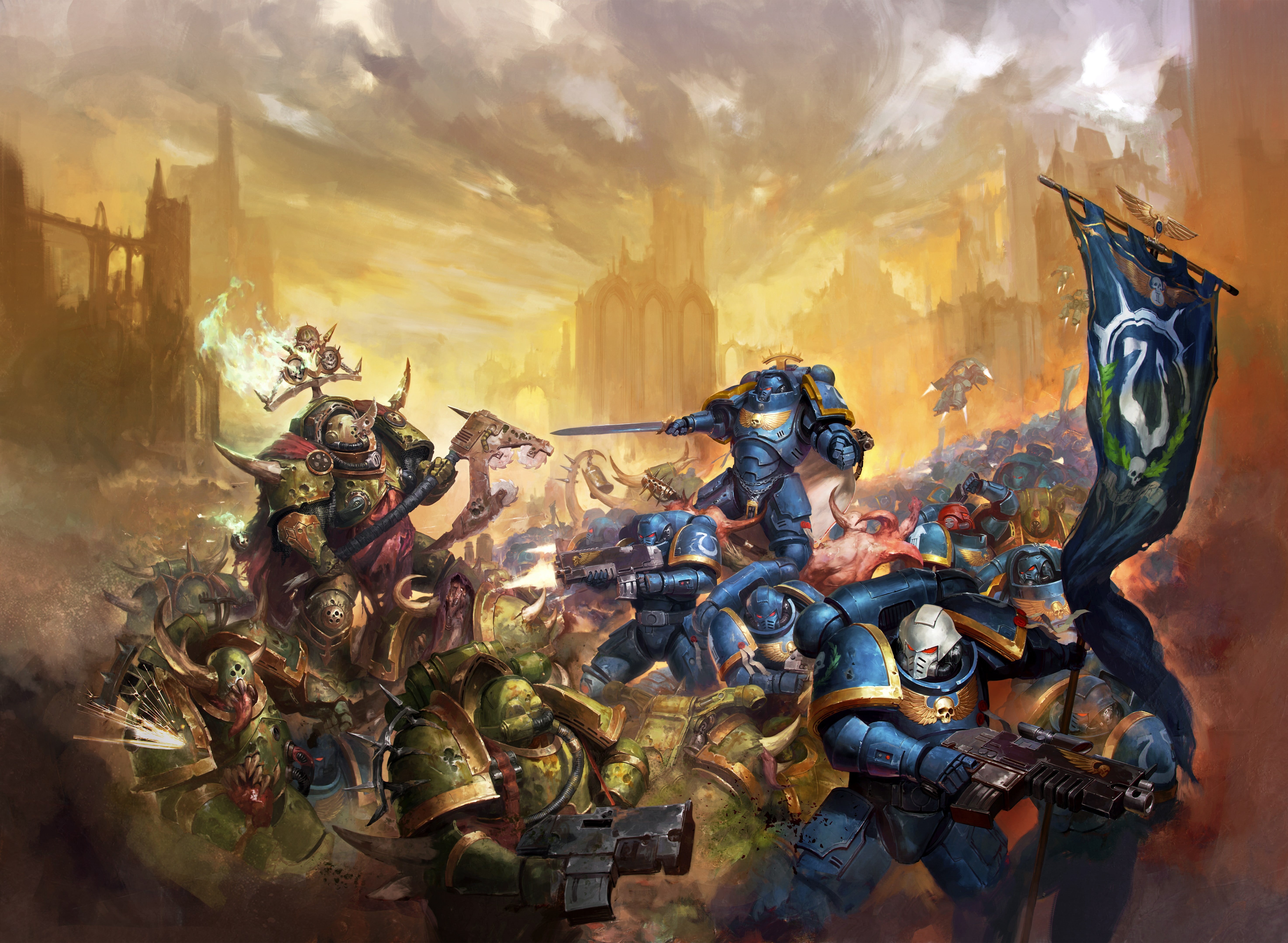 5K, Plague, Space Marine, space marines, Ultramarines, Chaos Space Marine, Games Workshop, Warhammer 40,000, Chaos, Chaos Space Marines, HD Wallpaper