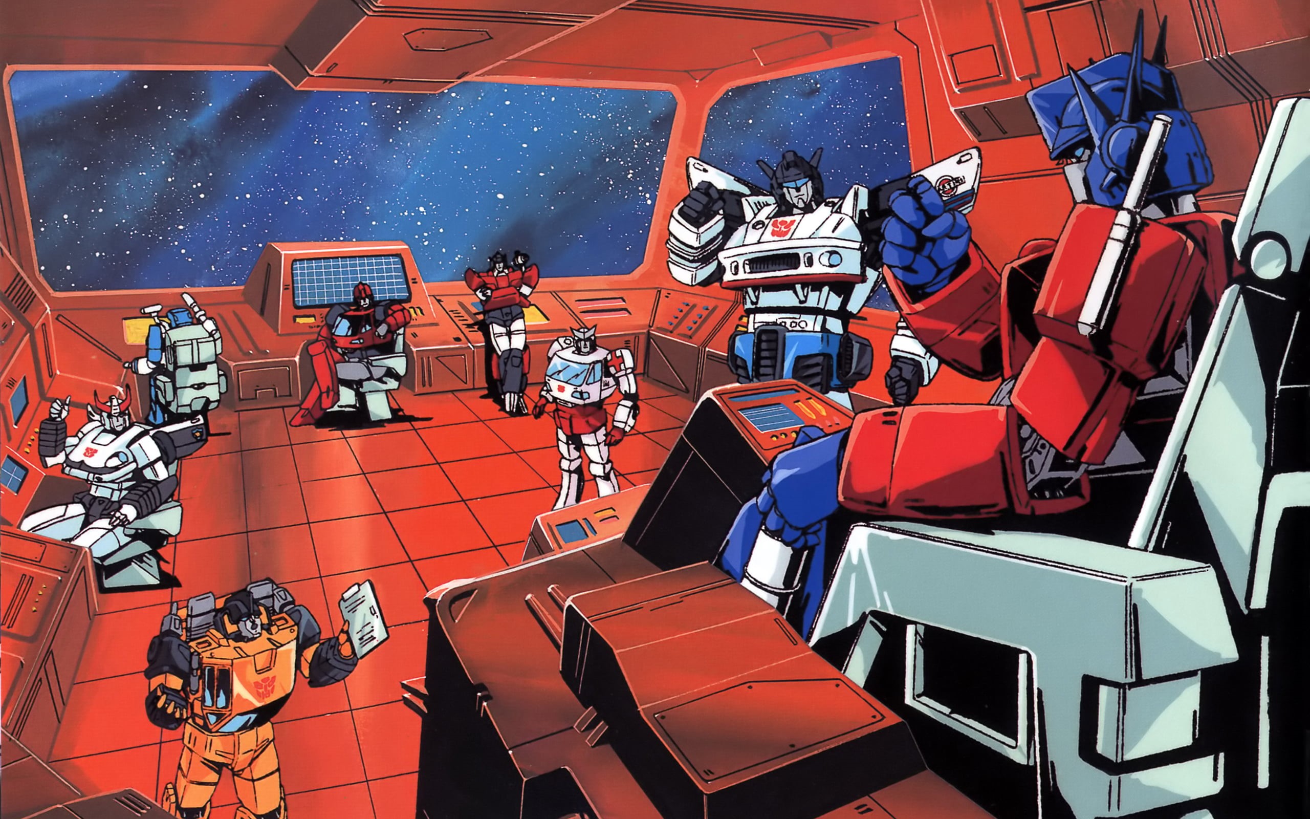 movie, 2K, seat, autobots, clip, travel, anticipation, Jazz, outdoors, TV, comics, safety, red, transportation, protection, sunlight, Transformers, in a row, HD Wallpaper