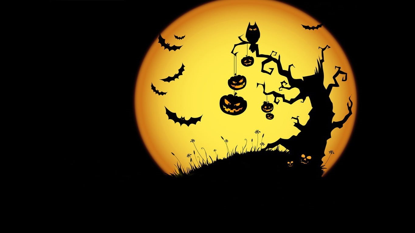 geometric shape, orange color, studio shot, night, lighting equipment, illuminated, Halloween, 720P, floral pattern, nature, indoors, silhouette, HD Wallpaper
