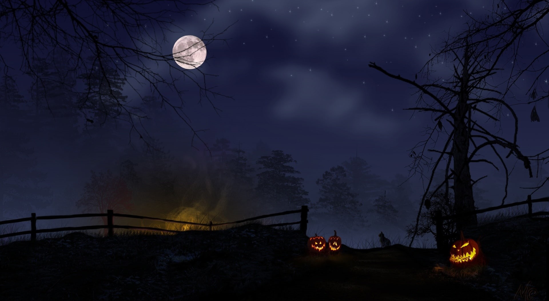 nature, plant, Holidays, moon, familiar, bonfire, illuminated, coven, flame, full moon, Halloween, beauty in nature, witchs sabbath, outdoors, cloud - sky, HD Wallpaper