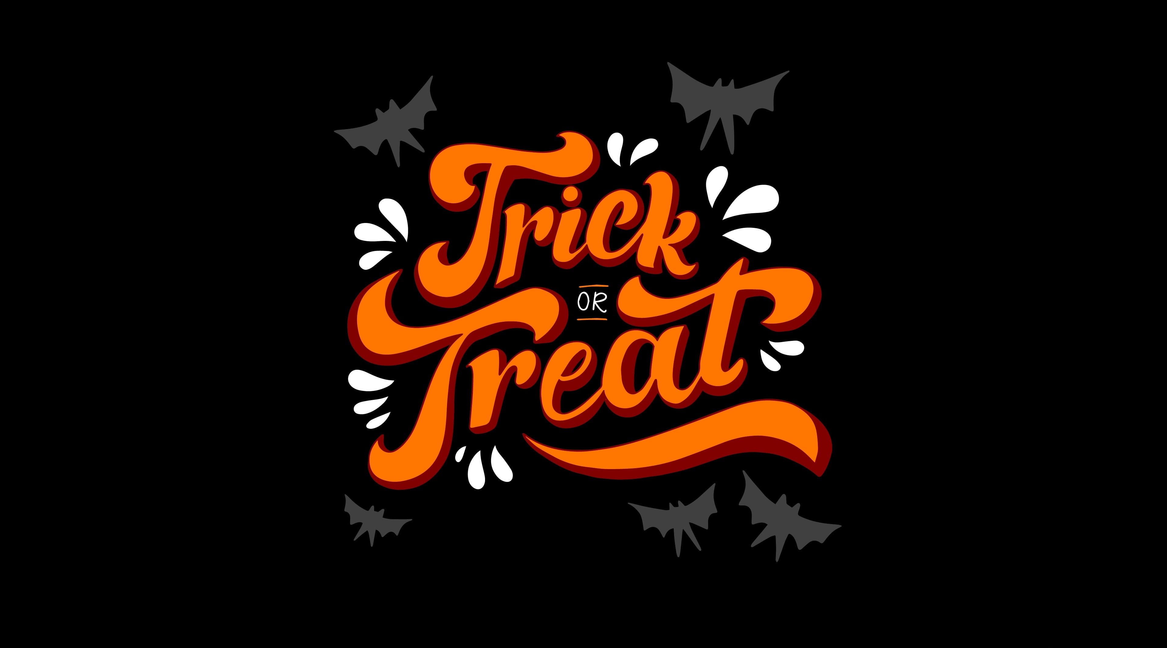 Holidays, treat, Orange, Black, 4K, Typography, Halloween, trick, Background, HD Wallpaper