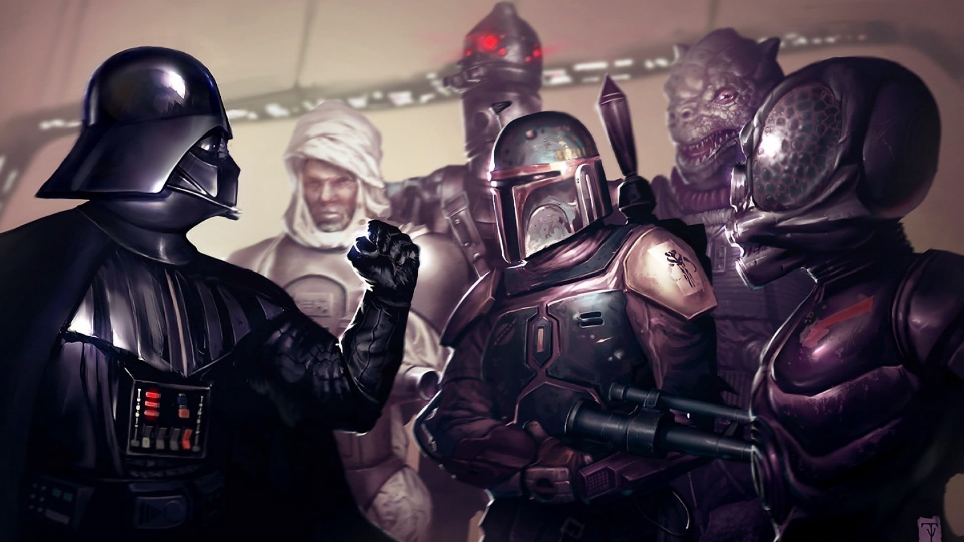 darth, IG-88, people, military, teamwork, portrait, Bossk, bounty hunter, 1080P, Boba Fett, representation, government, men, headwear, cooperation, fighting, HD Wallpaper