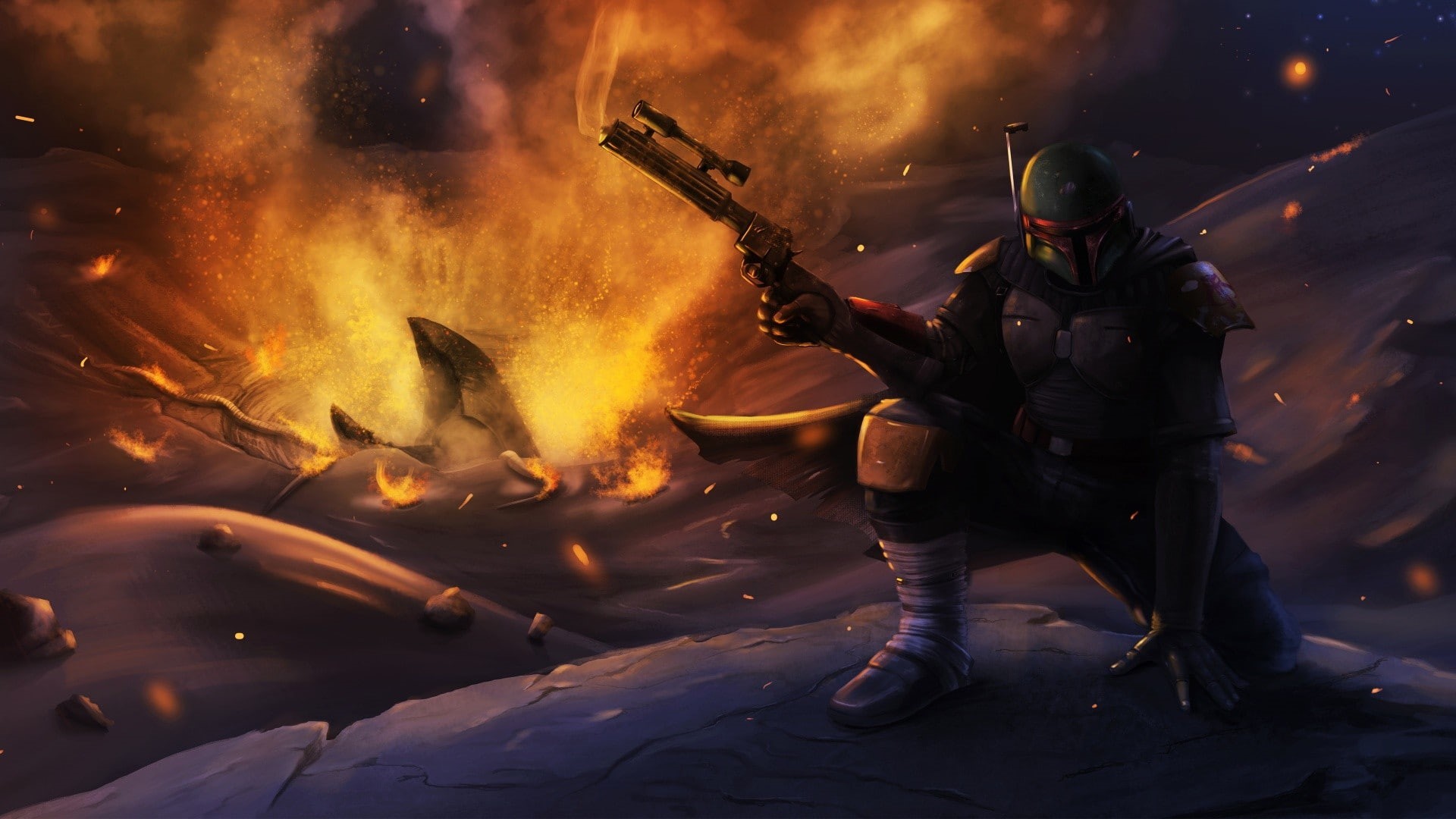 science fiction, bounty hunter, concept art, Boba Fett, Star Wars, artwork, 1080P, HD Wallpaper