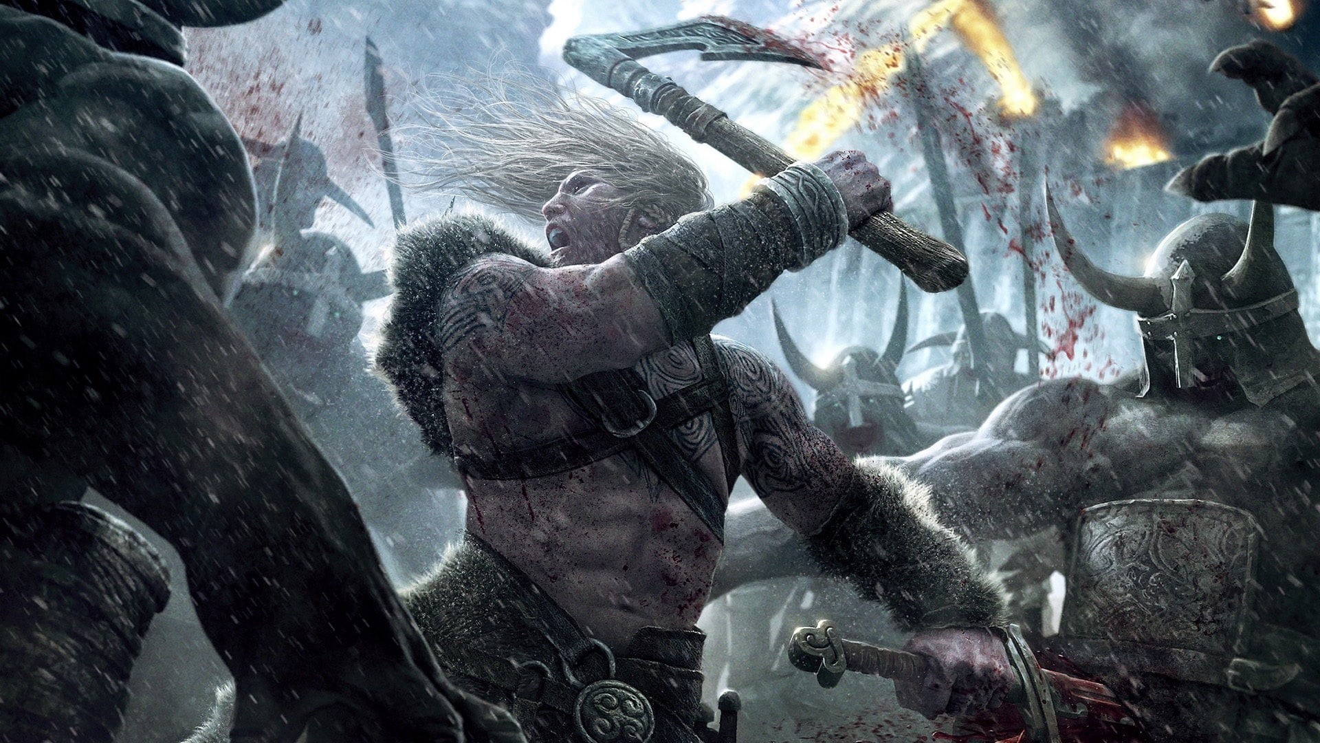 statue, war, Vikings, mammal, religion, real people, outdoors, man, fantasy art, sculpture, water, battle, enjoyment, architecture, ax, game, nature, day, HD Wallpaper