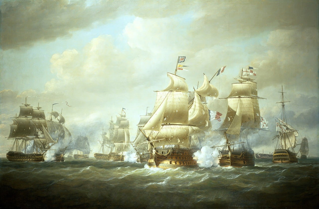 the past, place of worship, cloud - sky, Sea, battke, Navy, old, clouds, smoke - physical structure, architecture, battle, painting, wars, Battle of San Domingo, HD Wallpaper
