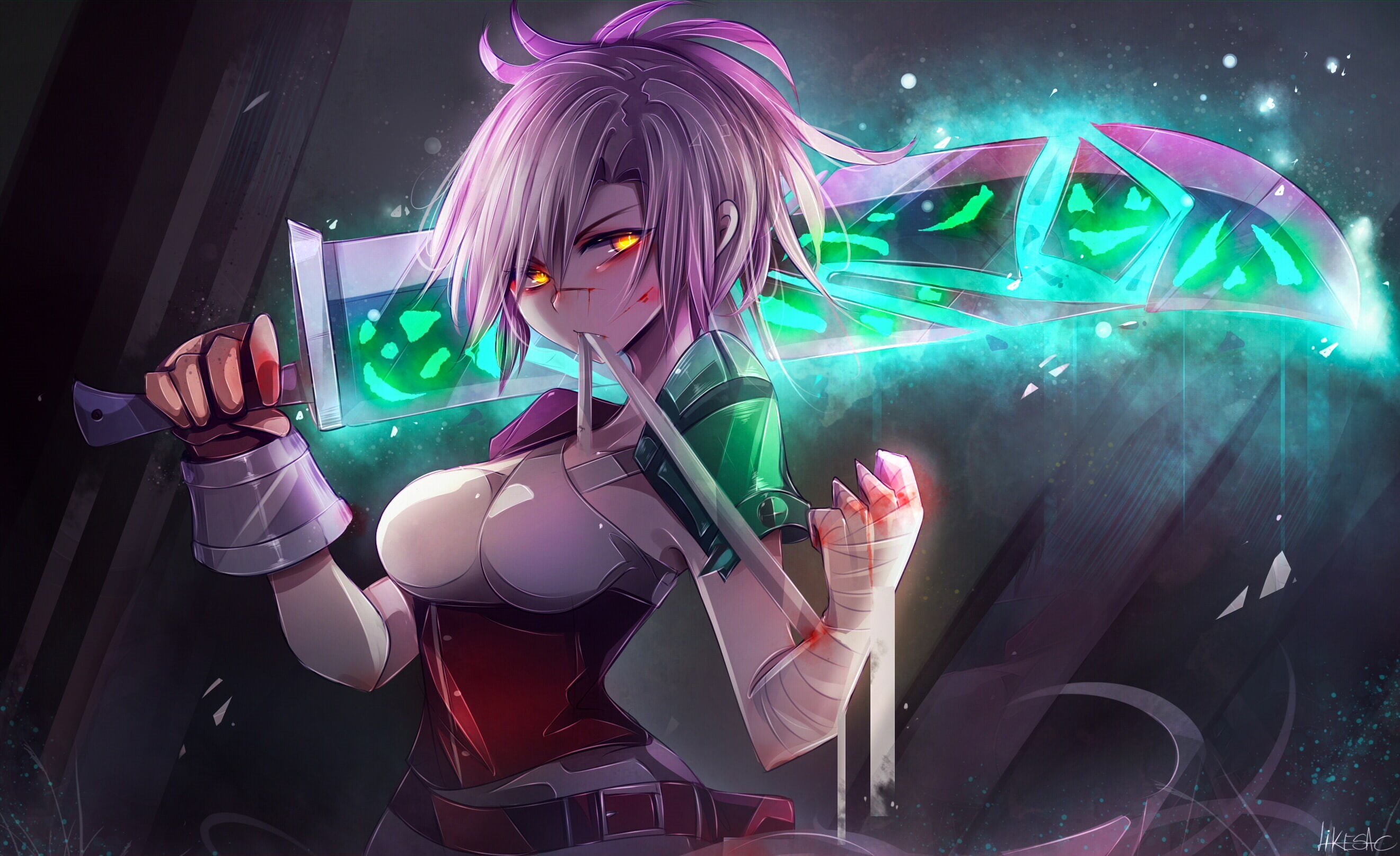 Woman Warrior, Overwatch, Sword, Pink Hair, Riven (League Of Legends), 2K, Video Game, HD Wallpaper