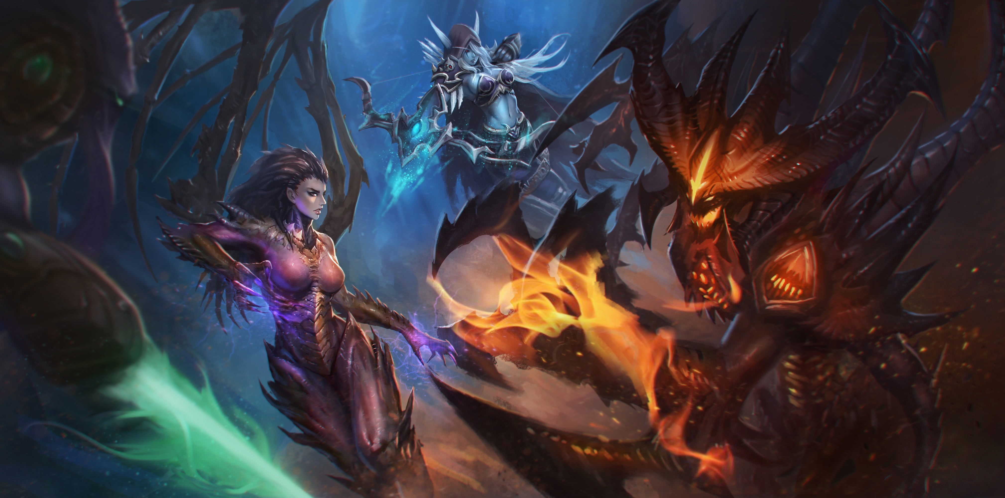 adult, motion, fire - natural phenomenon, arts culture and entertainment, Diablo, dancing, one person, 4K, illuminated, night, Blizzard Entertainment, HD Wallpaper