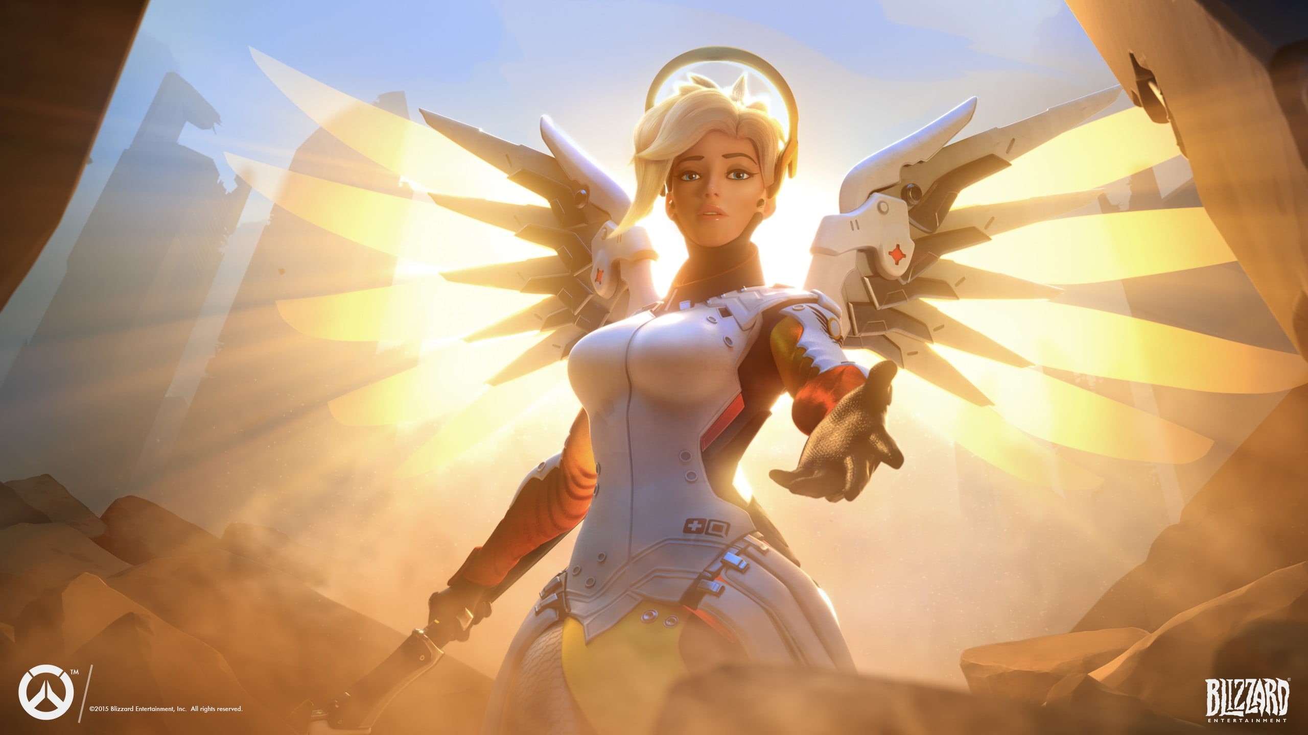 fictional, Angela Ziegler, young women, people, portrait, women, young adult, men, illustration, front view, video game characters, human arm, sunlight, HD Wallpaper