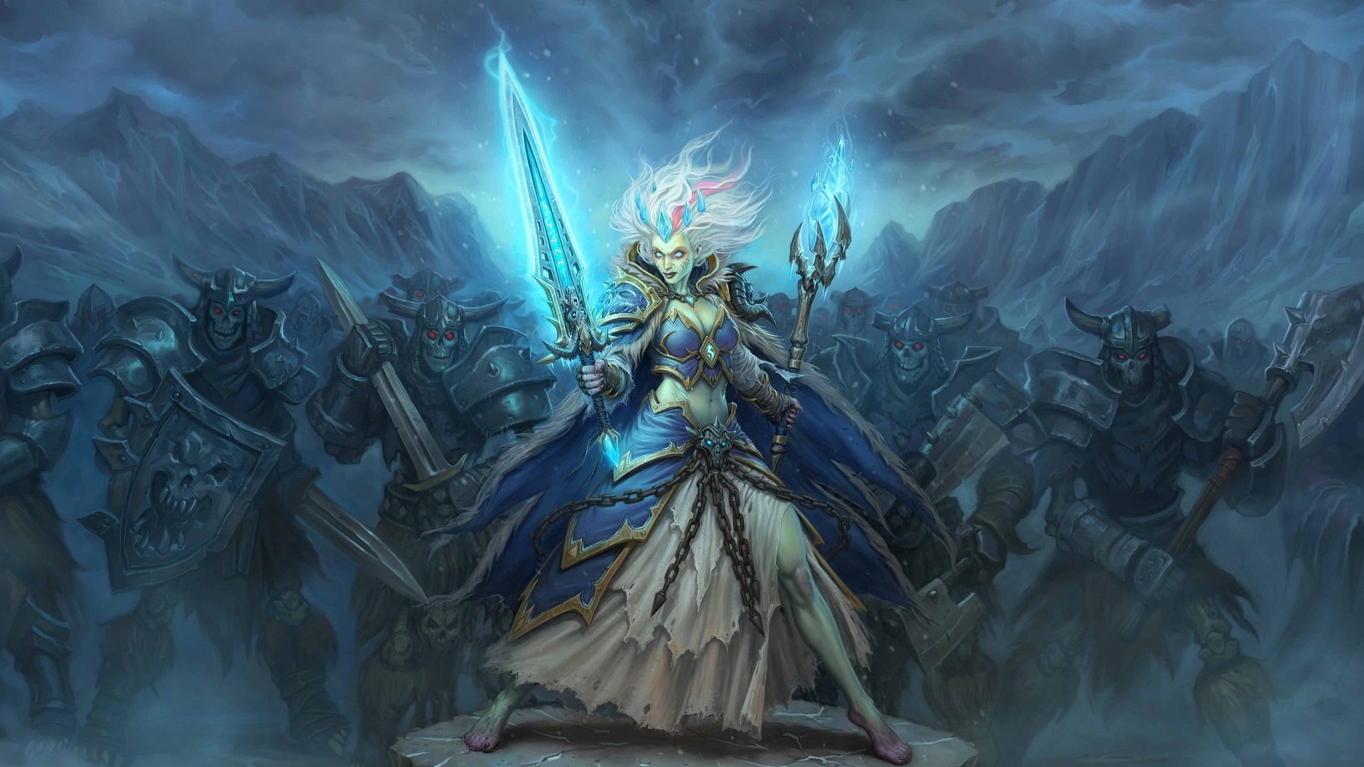1080P, cards, Hearthstone, Knights of the frozen throne, Hearthstone: Heroes of Warcraft, video games, Jaina Proudmoore, Death Knight, Warcraft, artwork, HD Wallpaper