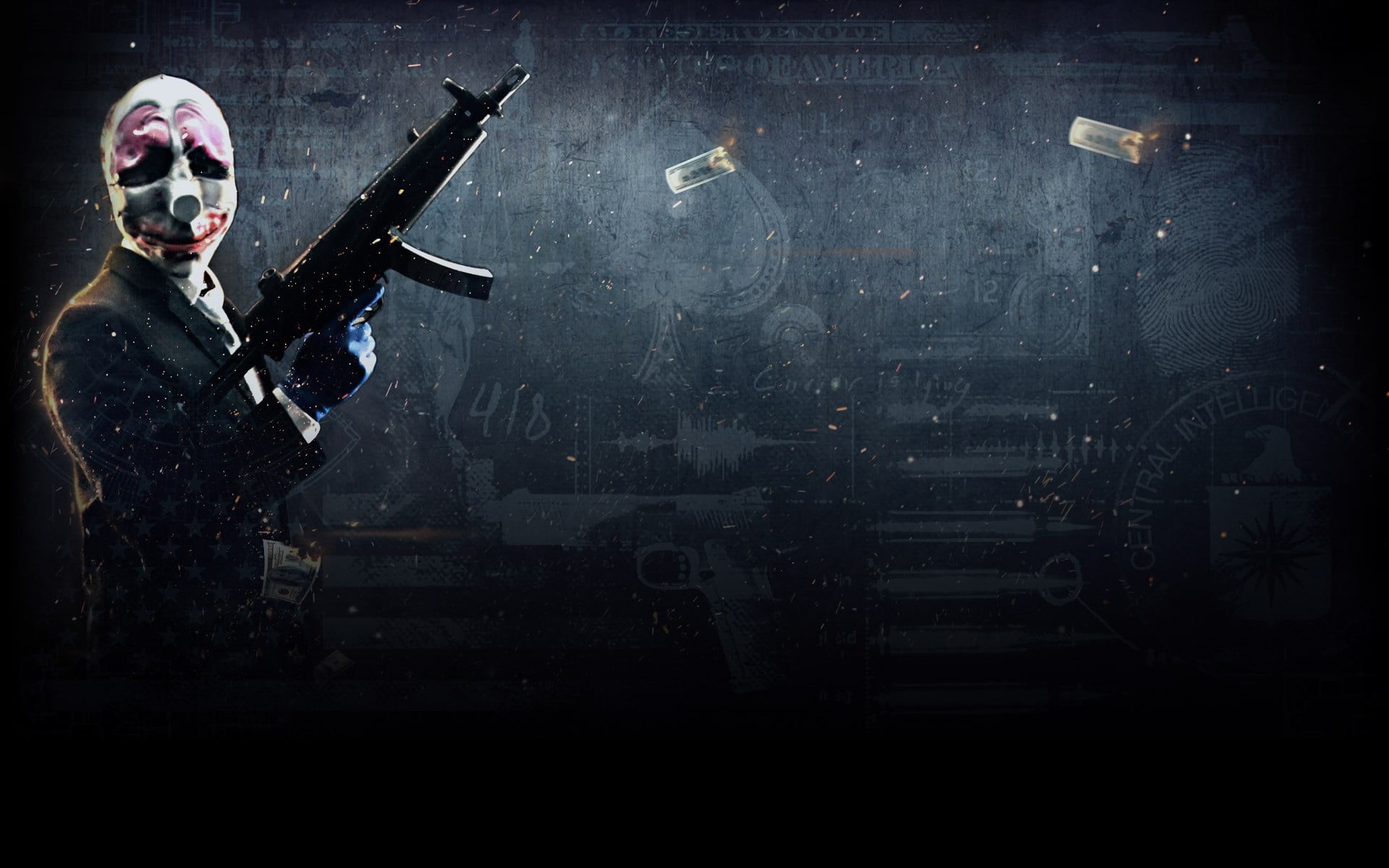 face, spooky, video games, horror, violence, Hoxton, illustration, sign, holding, mask, halloween, dirty, people, Payday 2, aggression, males, adult, looking at camera, HD Wallpaper
