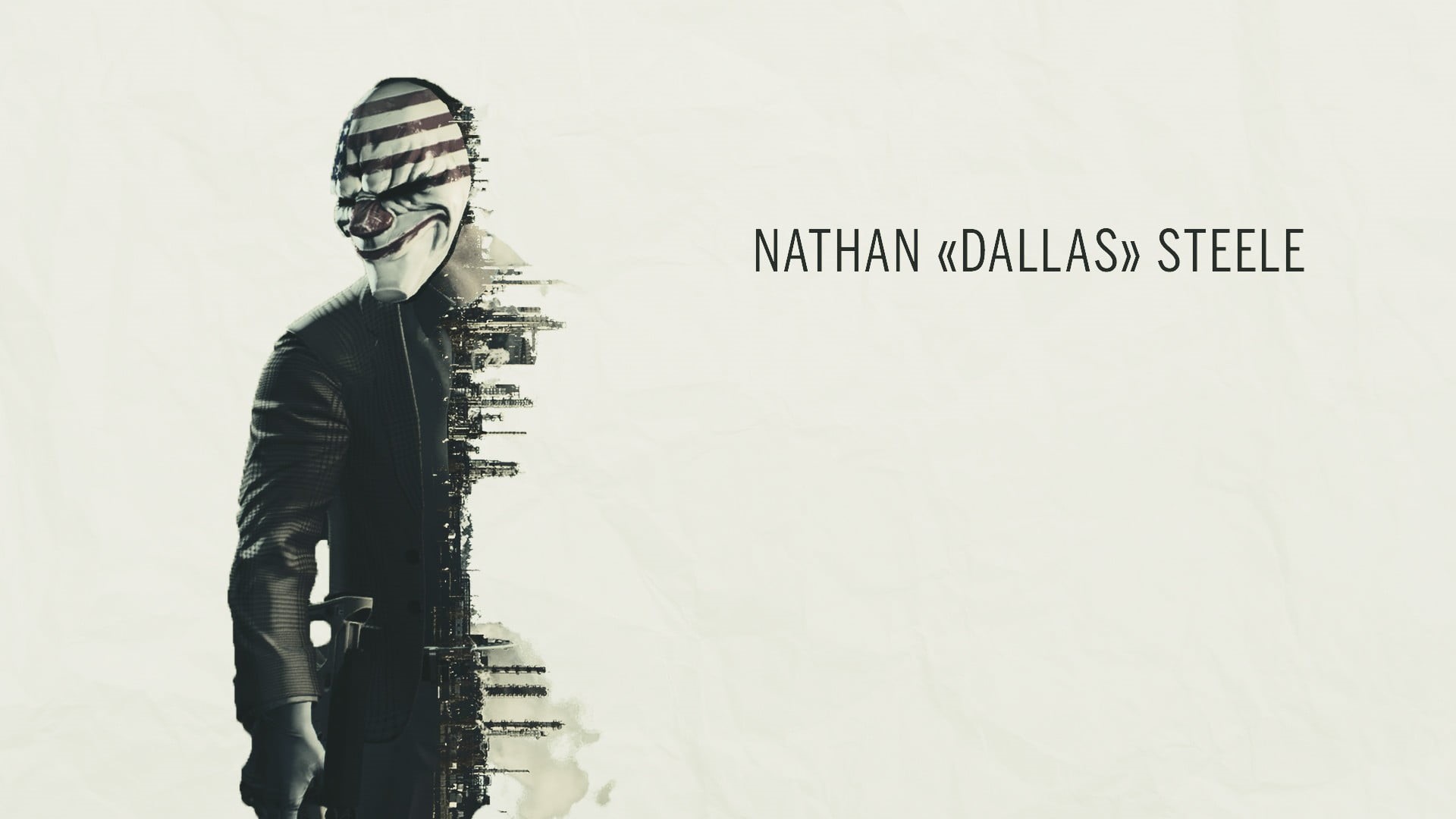 nathan, one person, Payday 2, wall - building feature, clear sky, text, real people, standing, video games, True Detective, steele, Payday: The Heist, white background, HD Wallpaper