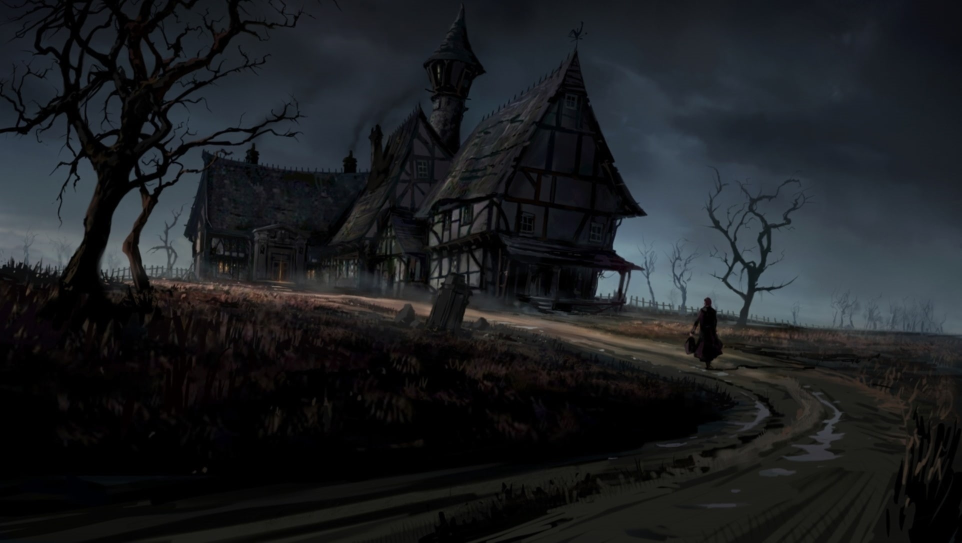 1080P, horror, rain, haunted, Dark, art, Gothic, storm, house, HD Wallpaper