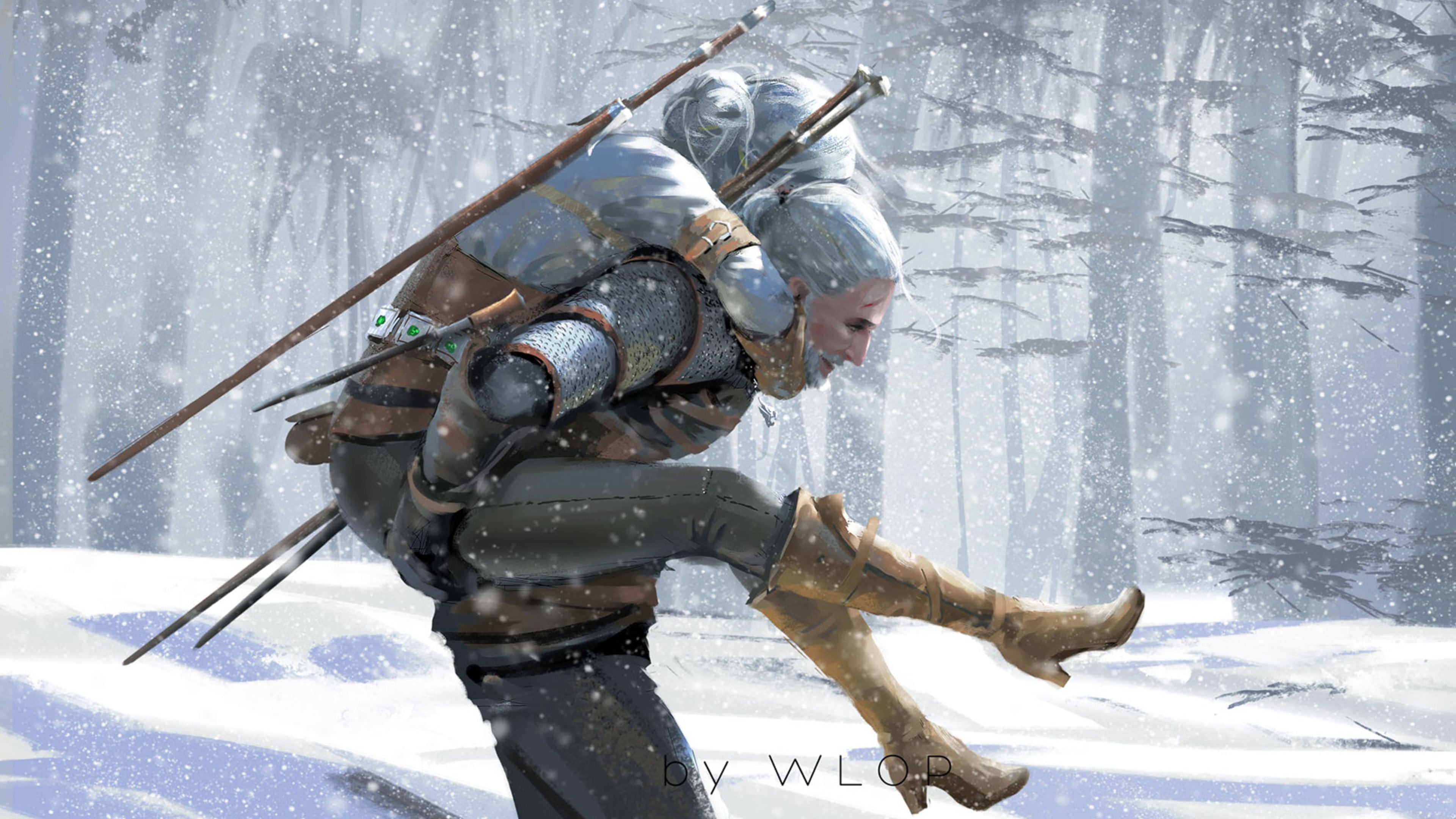 war, cold - Temperature, holding, Ciri, warm clothing, WLOP, winter, army, white hair, Cirilla Fiona Elen Riannon, game, leisure activity, forest, young adult, HD Wallpaper