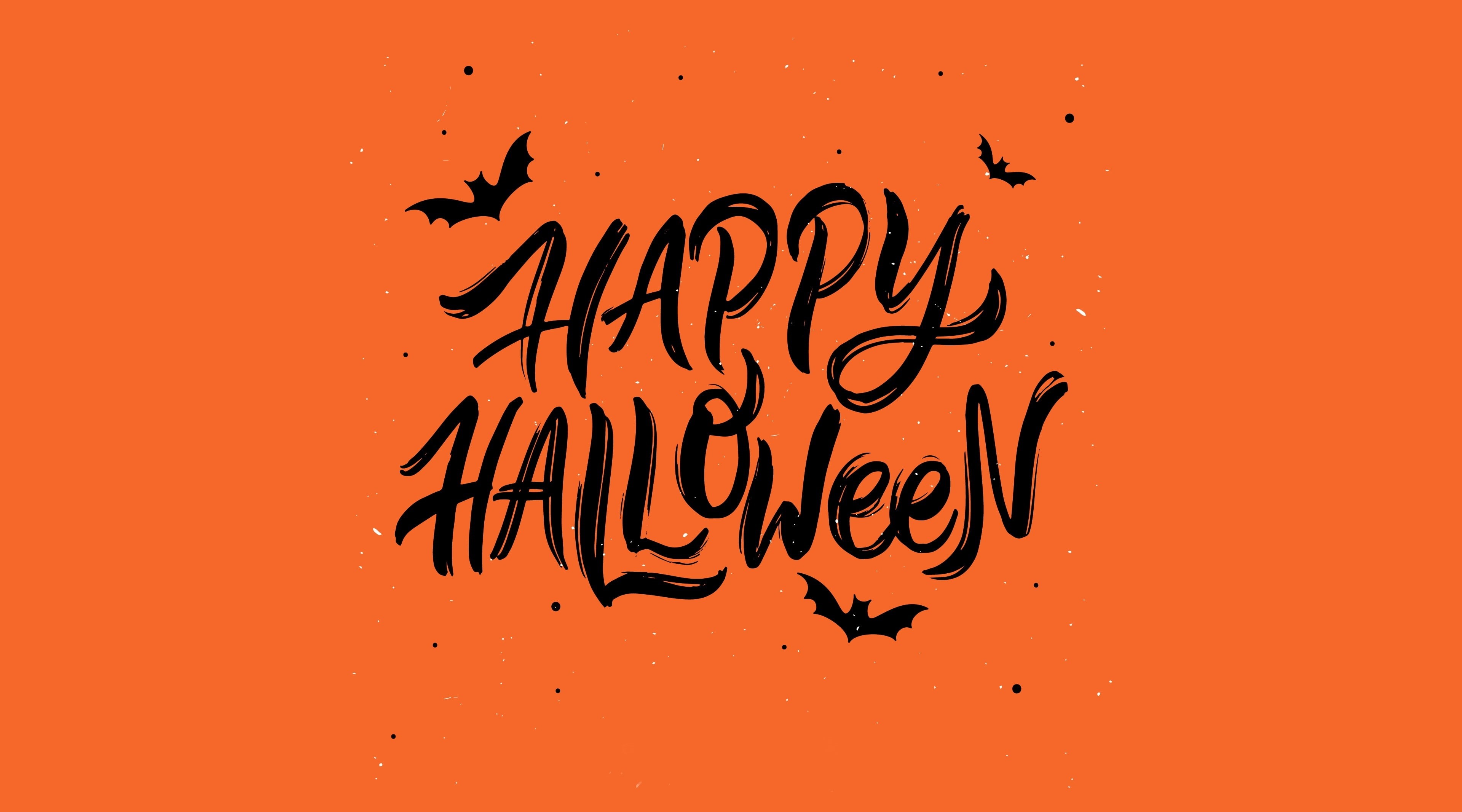 Orange, Holidays, Background, Holiday, 4K, Bats, Typography, happy, Halloween, HD Wallpaper