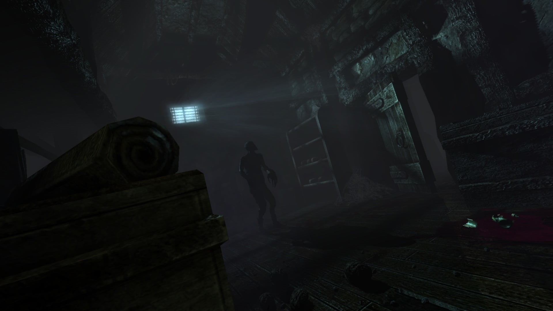 indoors, architecture, unrecognizable person, dark, men, one person, built structure, night, video games, horror, leisure activity, standing, staircase, HD Wallpaper
