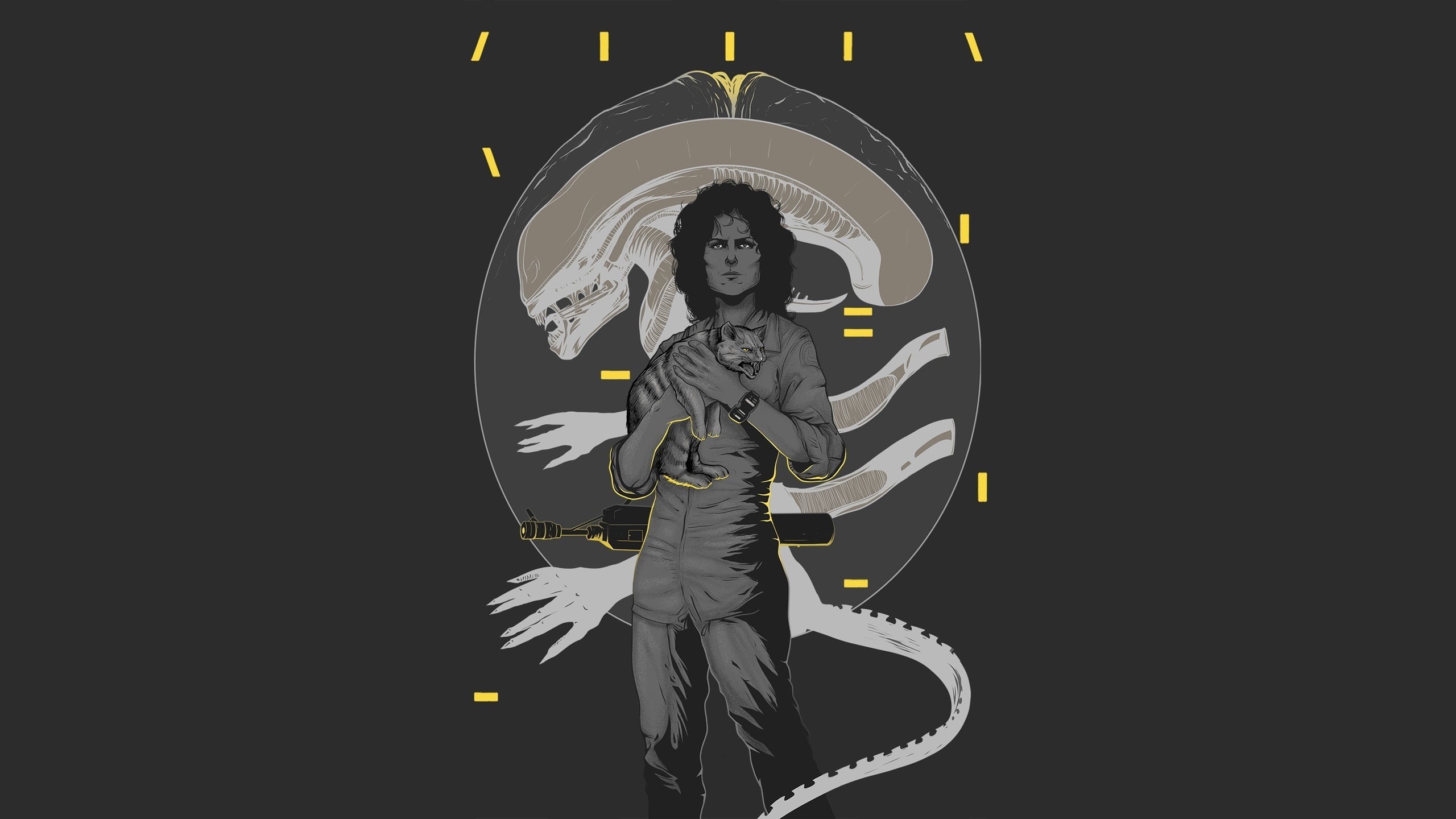 " Alien", cat, Sigourney Weaver, Sure Weaver, 2K, Alien, Ellen Ripley, HD Wallpaper