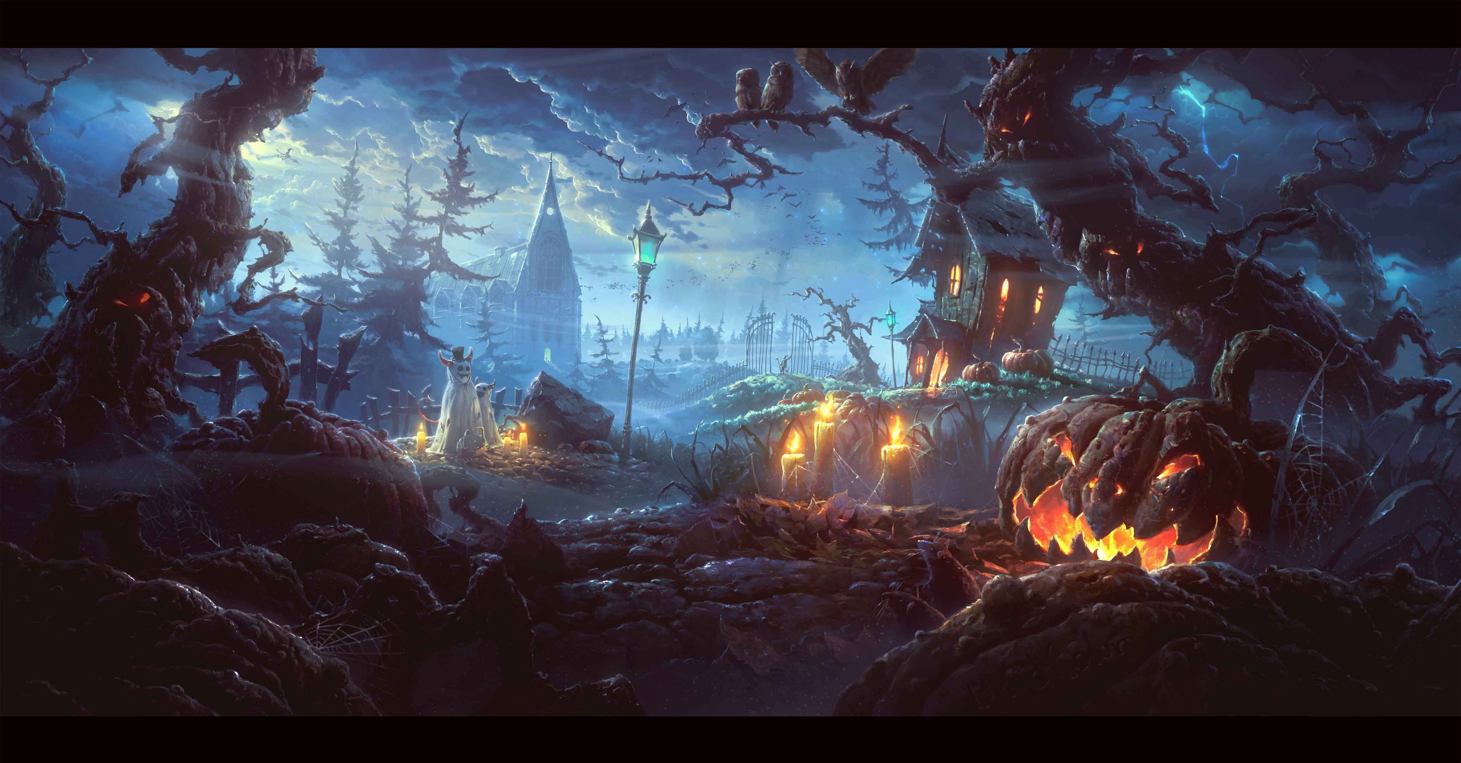 built structure, pumpkin, heat - temperature, nature, fire, glowing, architecture, illuminated, outdoors, digital art, event, fire - natural phenomenon, HD Wallpaper