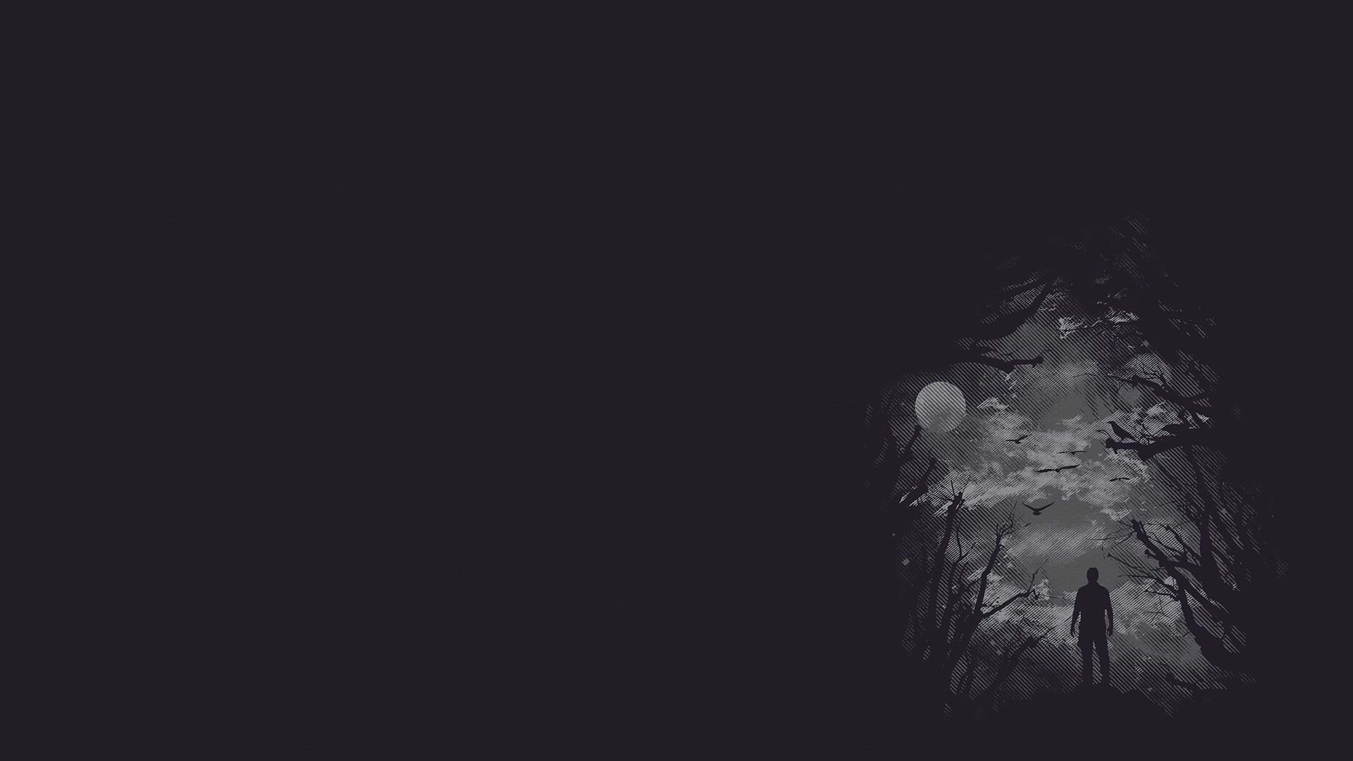 minimalism, silhouette, unrecognizable person, plant, spooky, leisure activity, 1080P, tree, land, men, artwork, tranquility, copy space, person, real people, HD Wallpaper