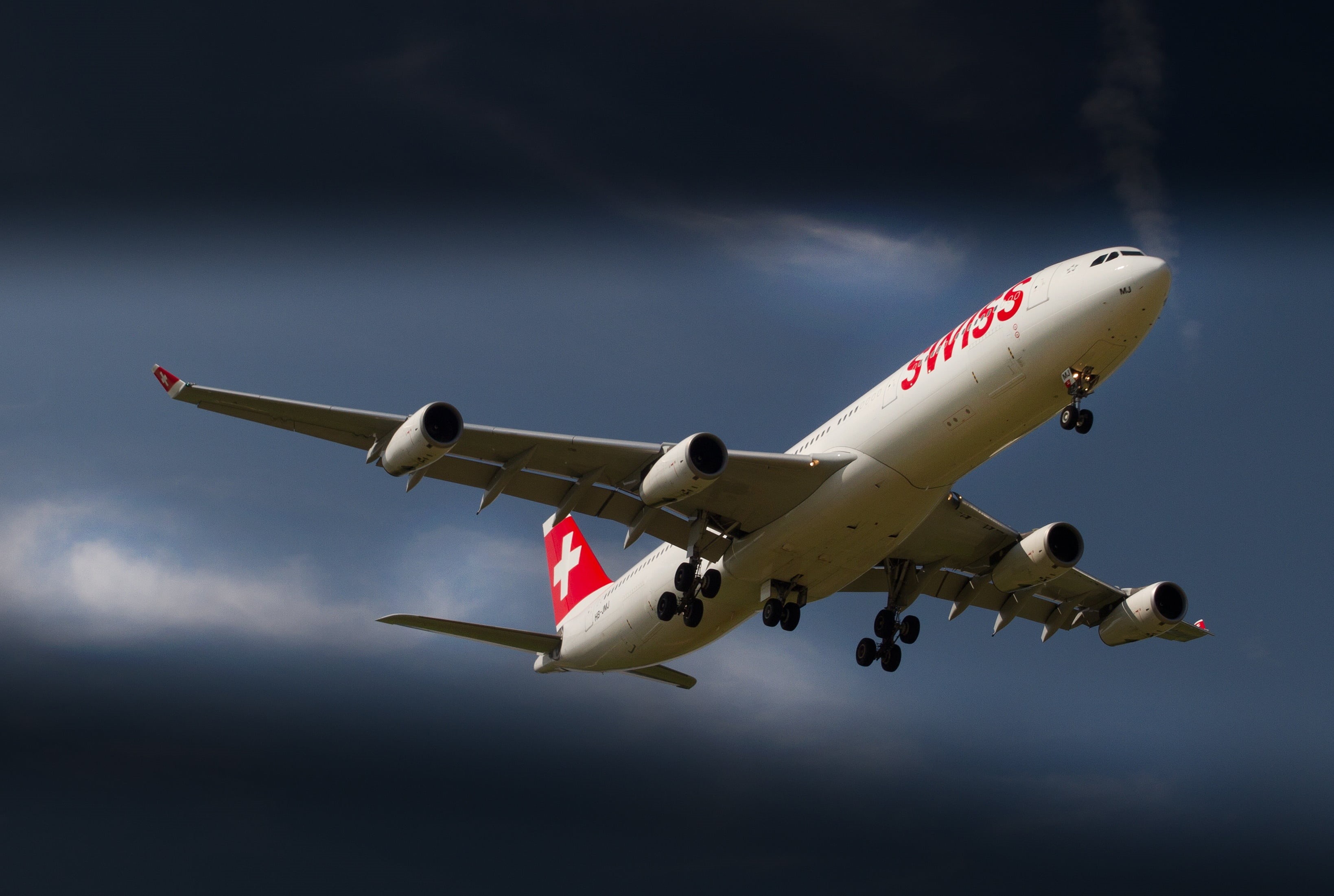 daytime, white, transportation, no people, airport zurich, cloudy, flying, landing - touching down, airbus, aircraft wing, blue, airplane, motion, taking off, HD Wallpaper