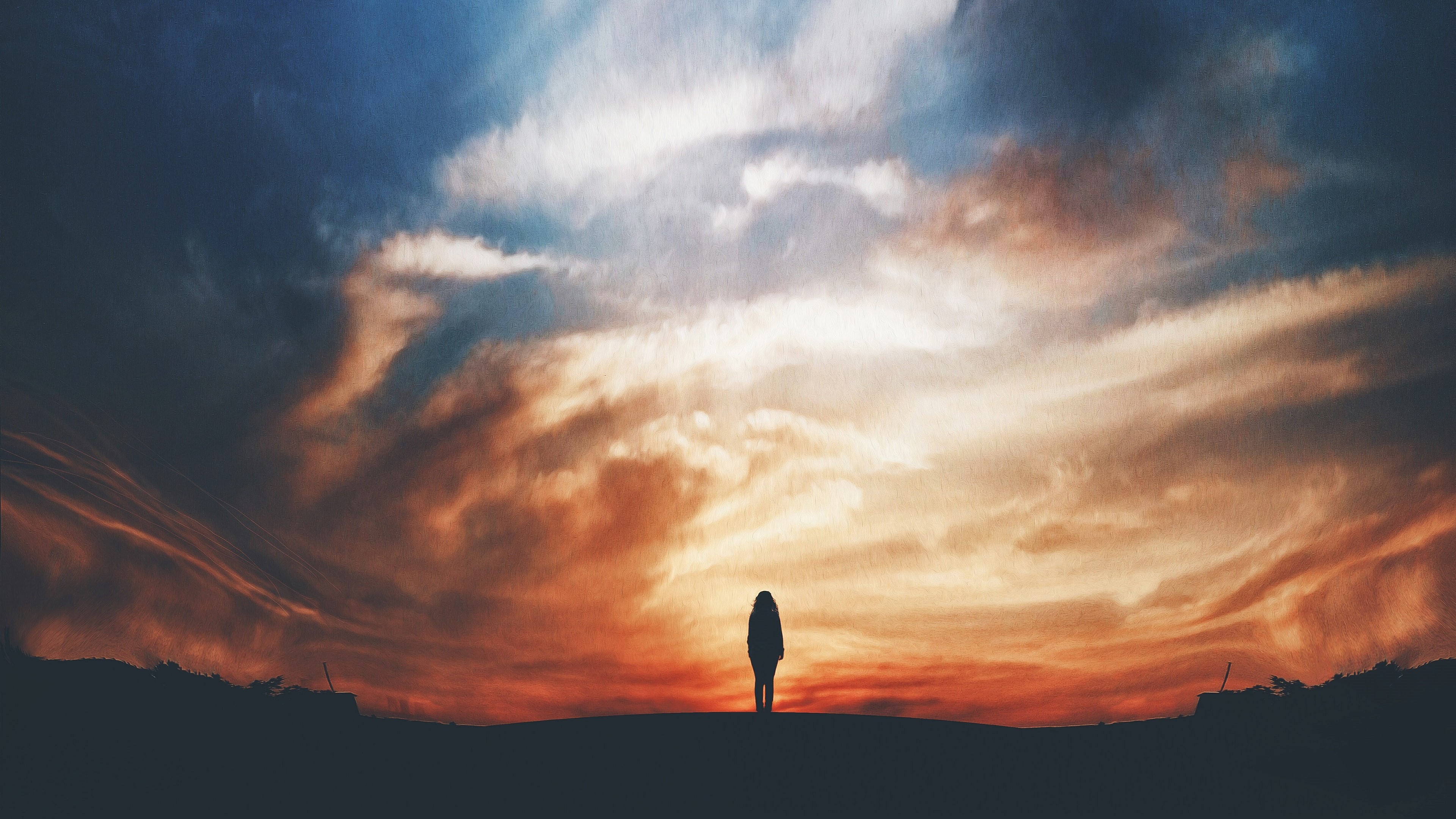 Silhouette, Sunset, 4K, Girl, Lost, 4K, Alone, HD Wallpaper