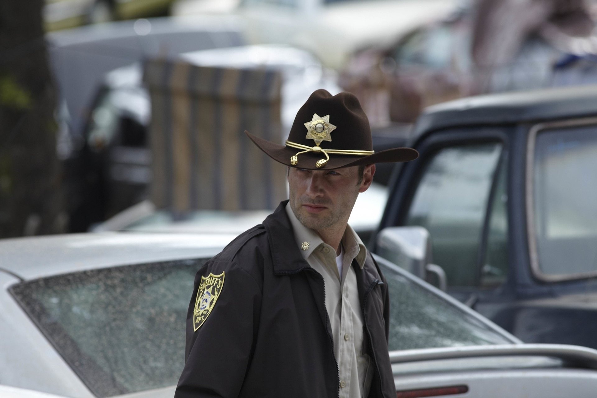 government, representation, focus on foreground, transportation, headshot, 1080P, outdoors, Rick Grimes, day, standing, hat, front view, mode of transportation, HD Wallpaper