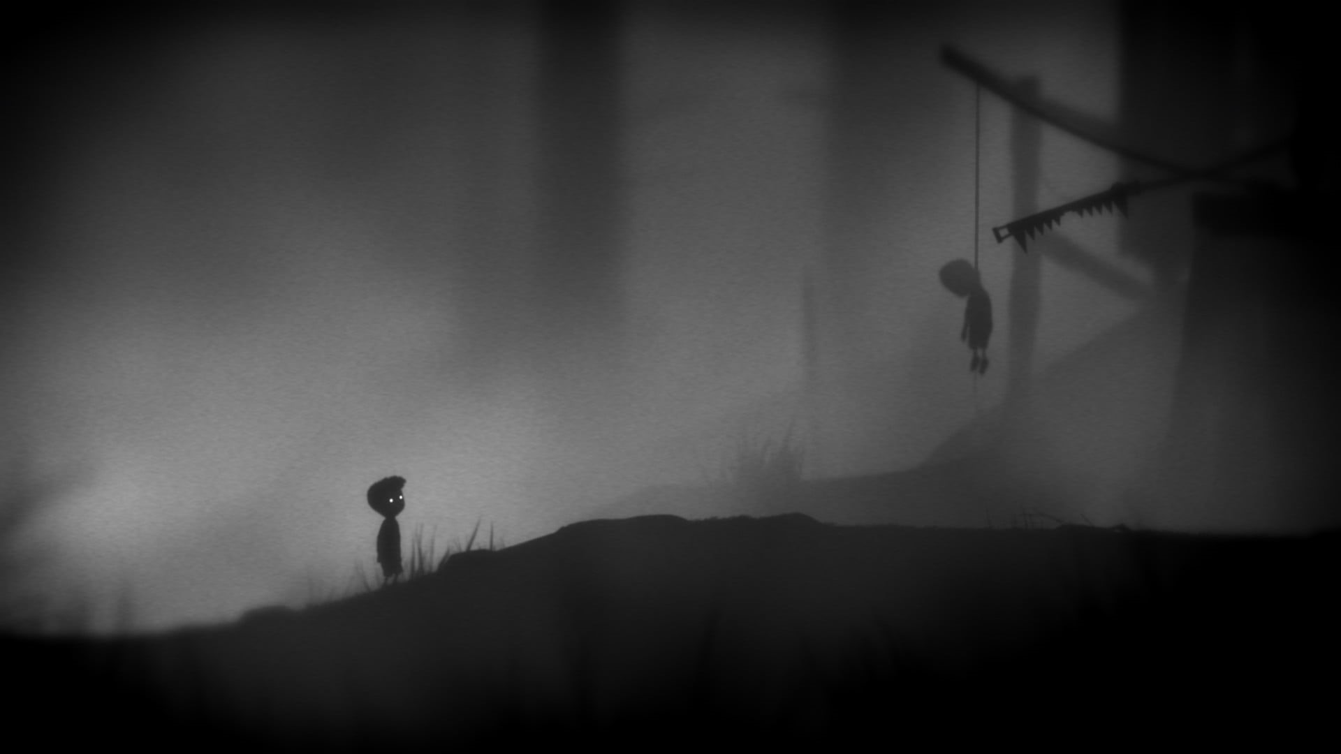 monochrome, architecture, night, Limbo, fear, nature, outdoors, women, dark, video games, females, walking, fog, black Color, mountain, spooky, sign, horror, HD Wallpaper