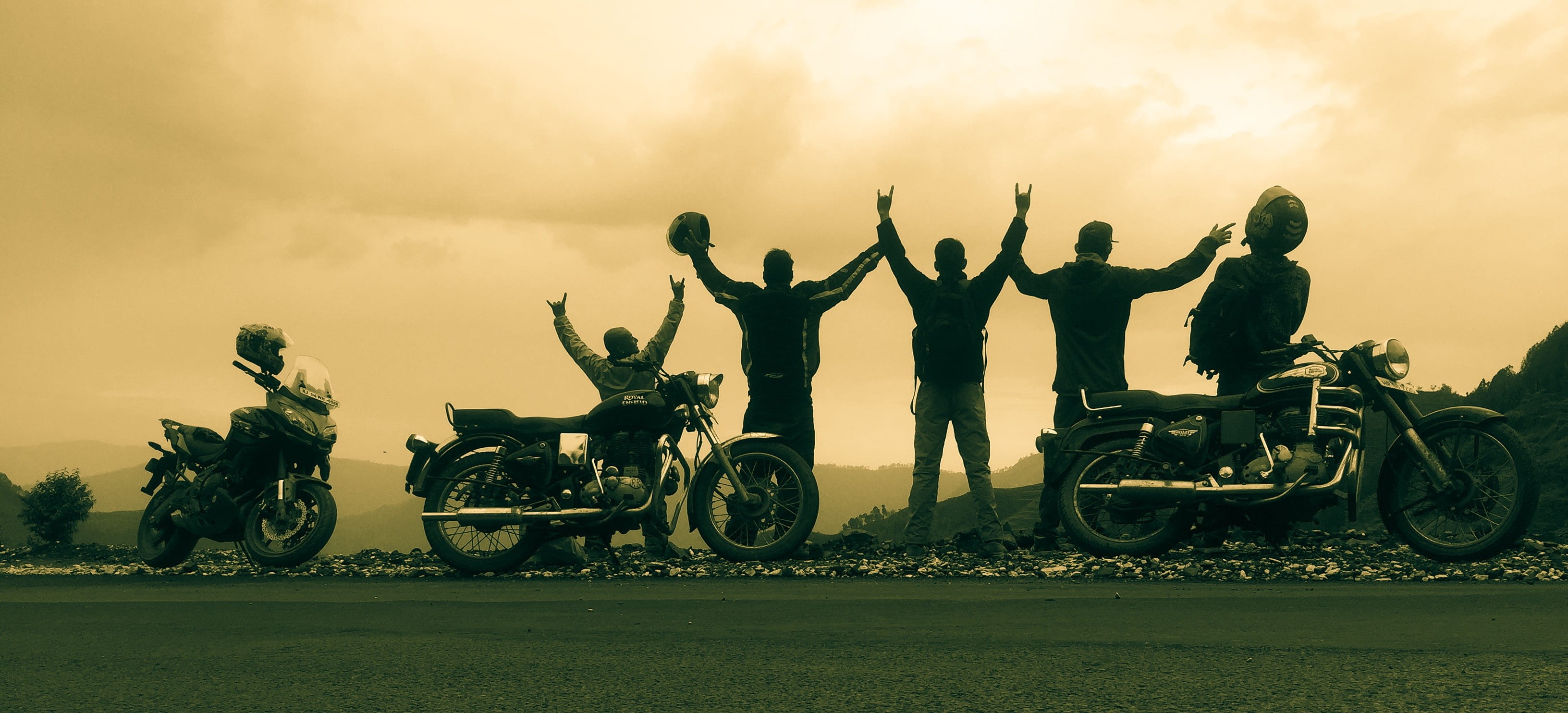 headwear, biker, limb, adult, human limb, cloud - sky, friends, nature, brotherhood, mode of transportation, sports helmet, outdoors, helmet, road trip, HD Wallpaper