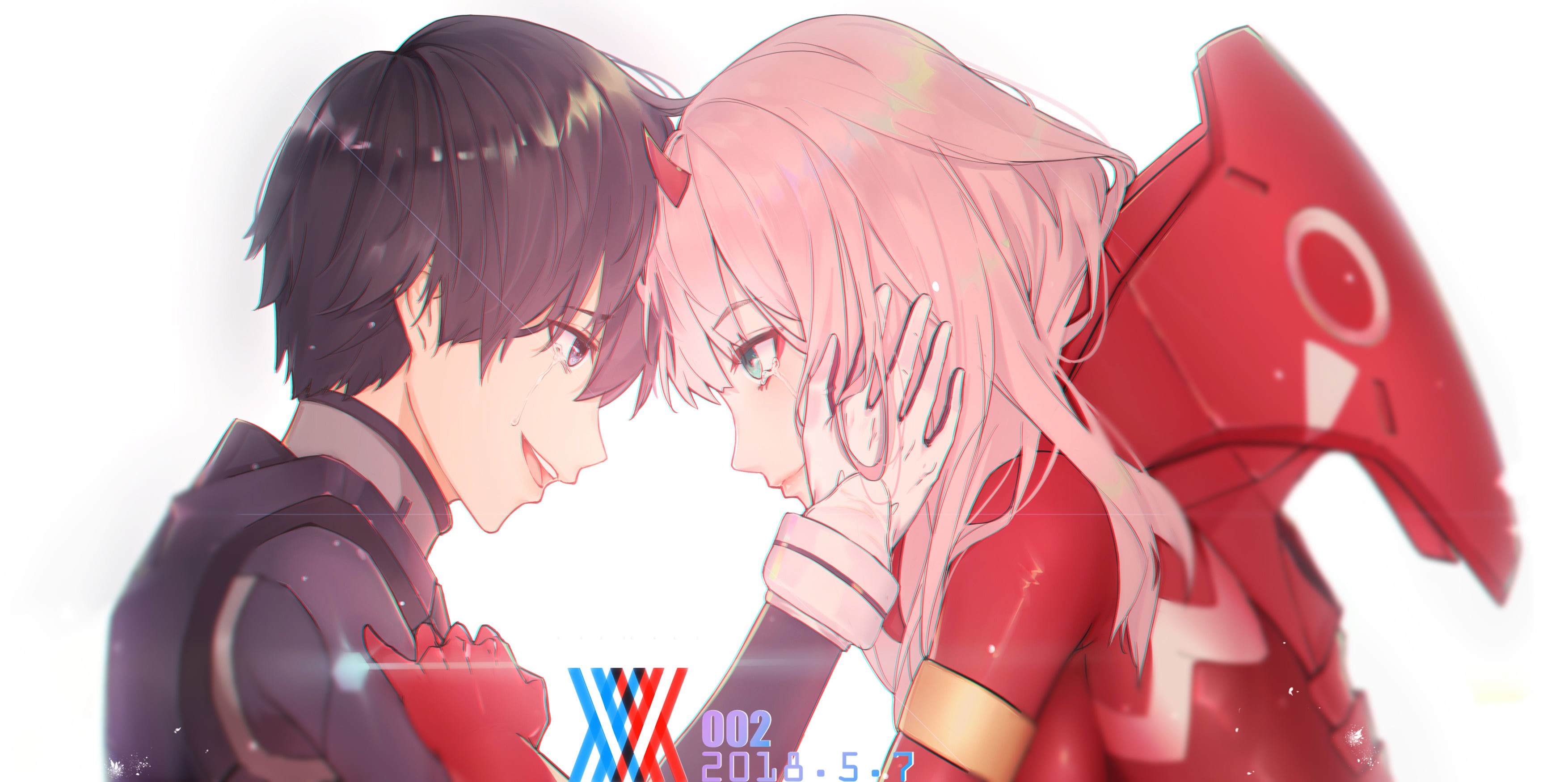 Code:016 (Hiro), Darling the franxx, Zero Two (Darling in the FranXX), anime, 2K, Code:002, Darling in the FranXX, HD Wallpaper