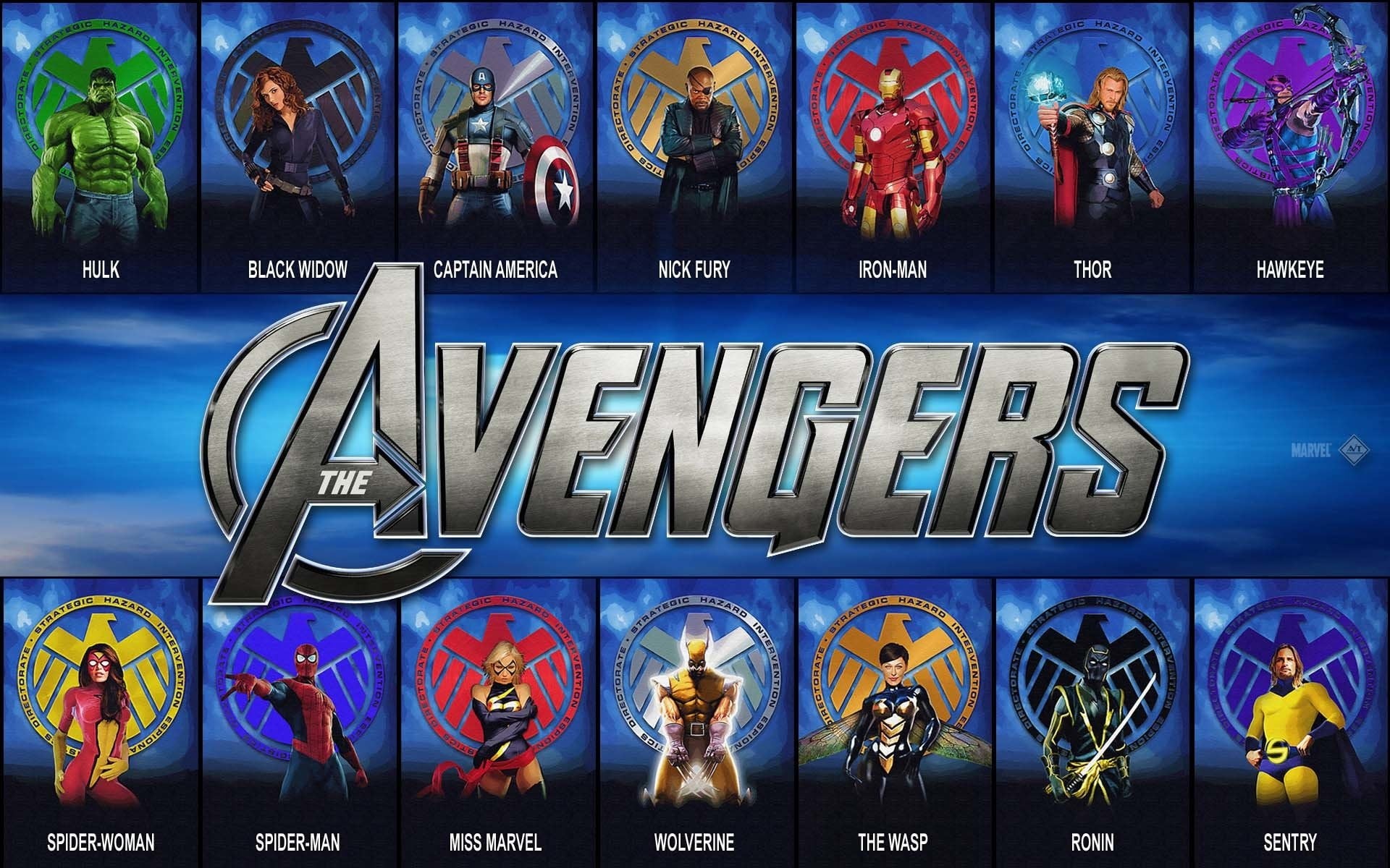 Hulk, Nick Fury, Thor, backgrounds, marvel, Wasp (Marvel Comics), Sentry (Comics), Spider-Man, Comics, representation, The Avengers, 1080P, Iron Man, night, HD Wallpaper