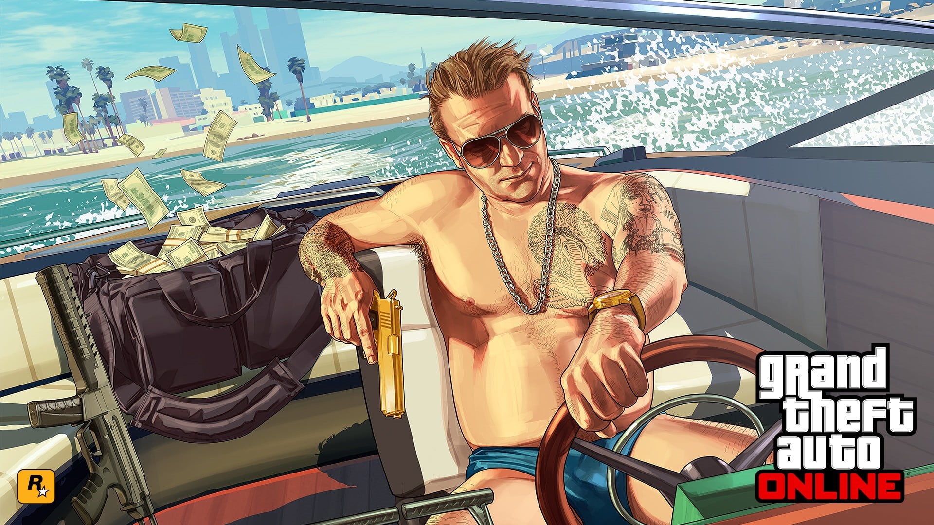 front view, leisure activity, glasses, young adult, mode of transportation, online, lifestyles, theft, one person, sea, boat, young men, gun, Rockstar Games, HD Wallpaper