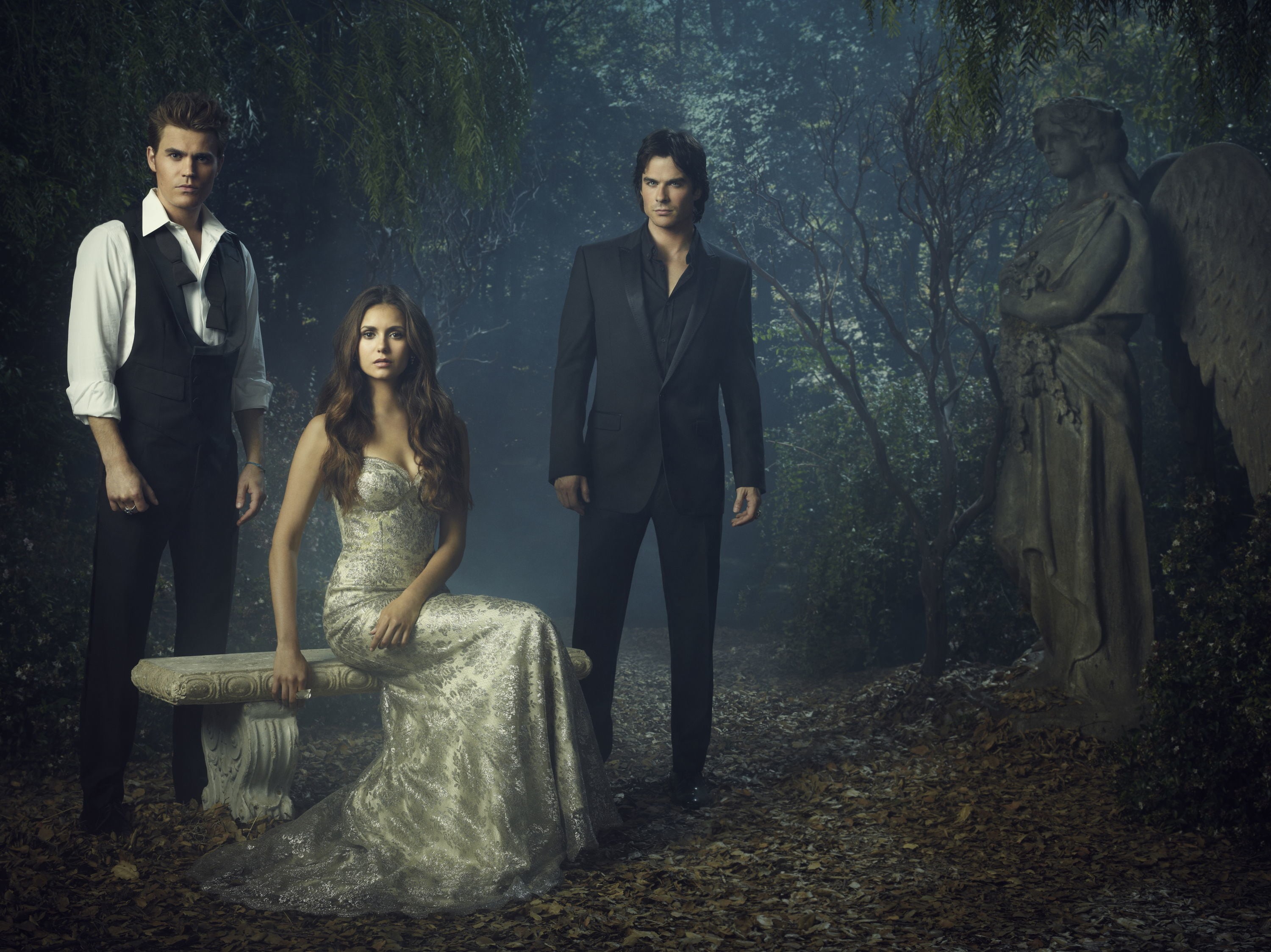 happiness, adult, Ian Somerhalder, tree, beauty, vampire, lifestyles, bridegroom, love, females, people, group of people, cheerful, the series, portrait, HD Wallpaper