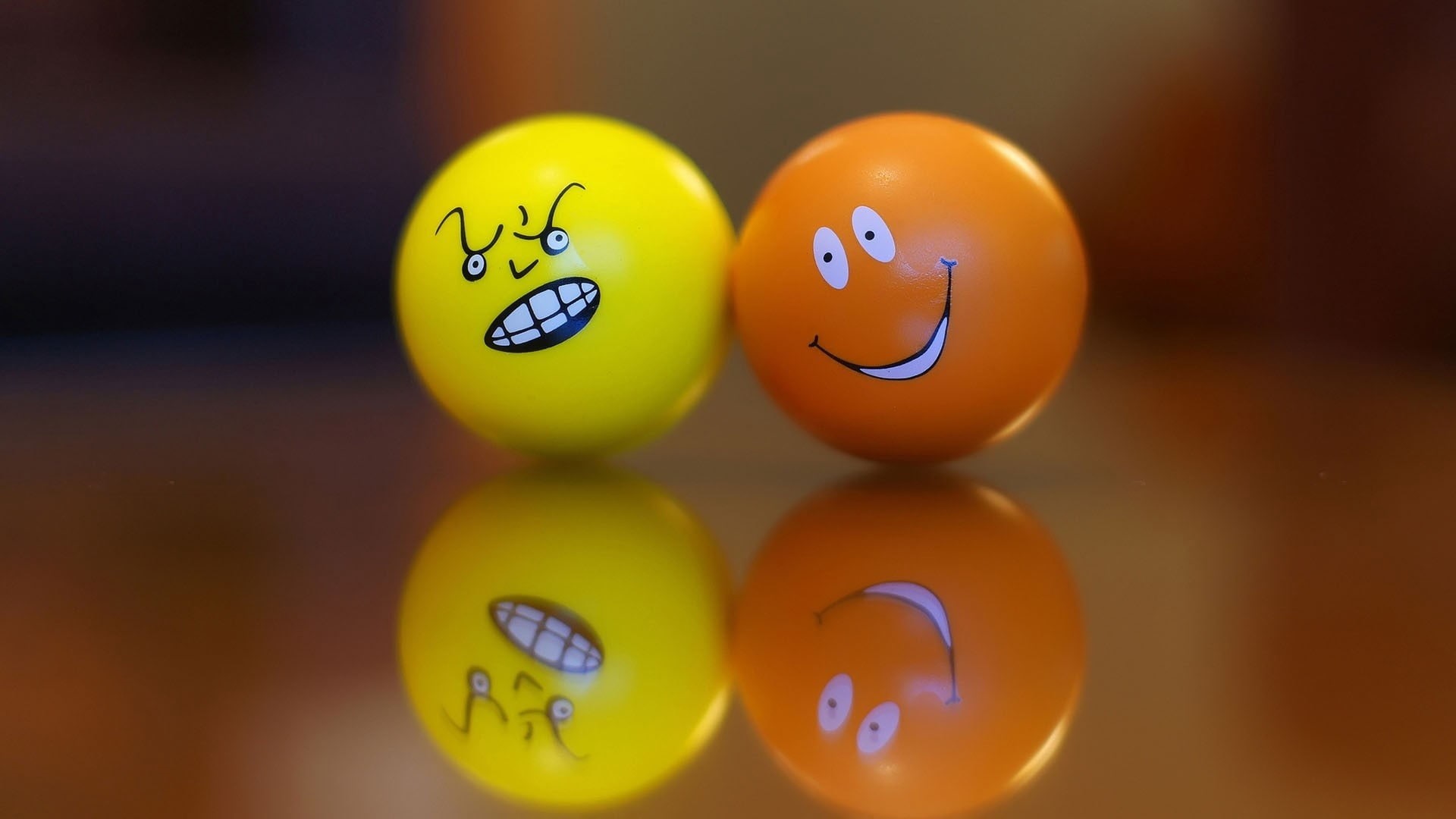 human Face, surface, reflection, 1080P, balls, emotions, pool Game, orange, fun, no People, anthropomorphic smiley face, still life, food and drink, yellow, HD Wallpaper